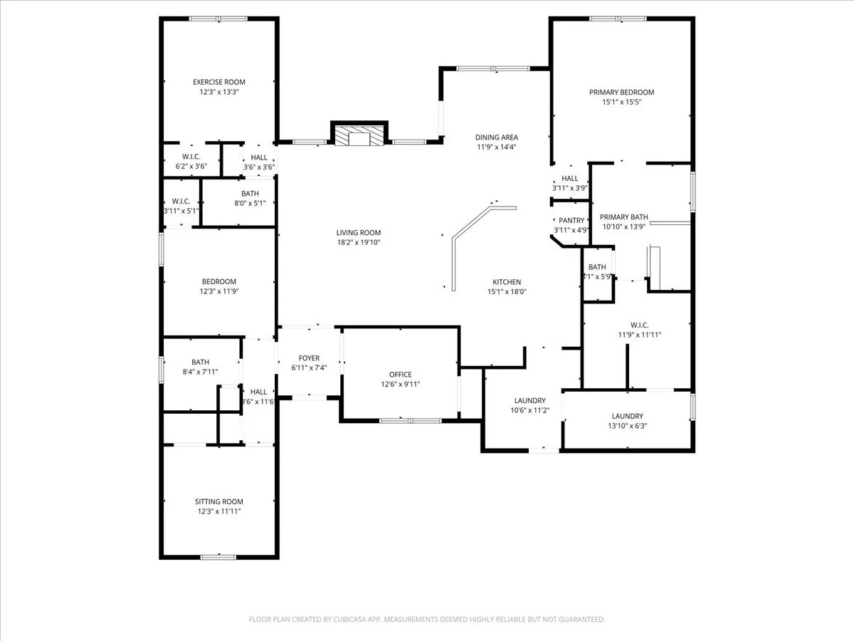 Floor Plan: Detailed floor plan illustrates the home’s spacious layout, including open living areas, private primary suite, multiple flex spaces, and abundant storage.