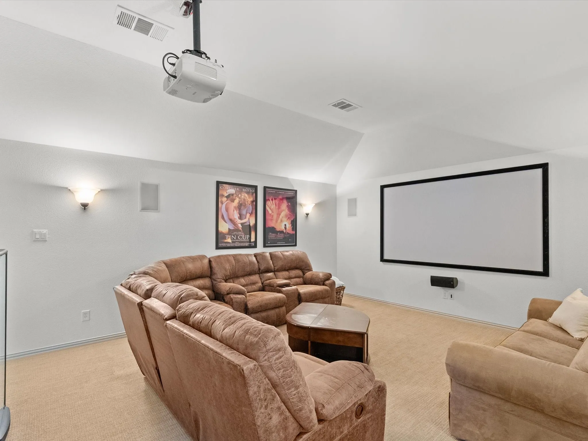 Upstairs media room complete with Epson projector and 8'x5' screen