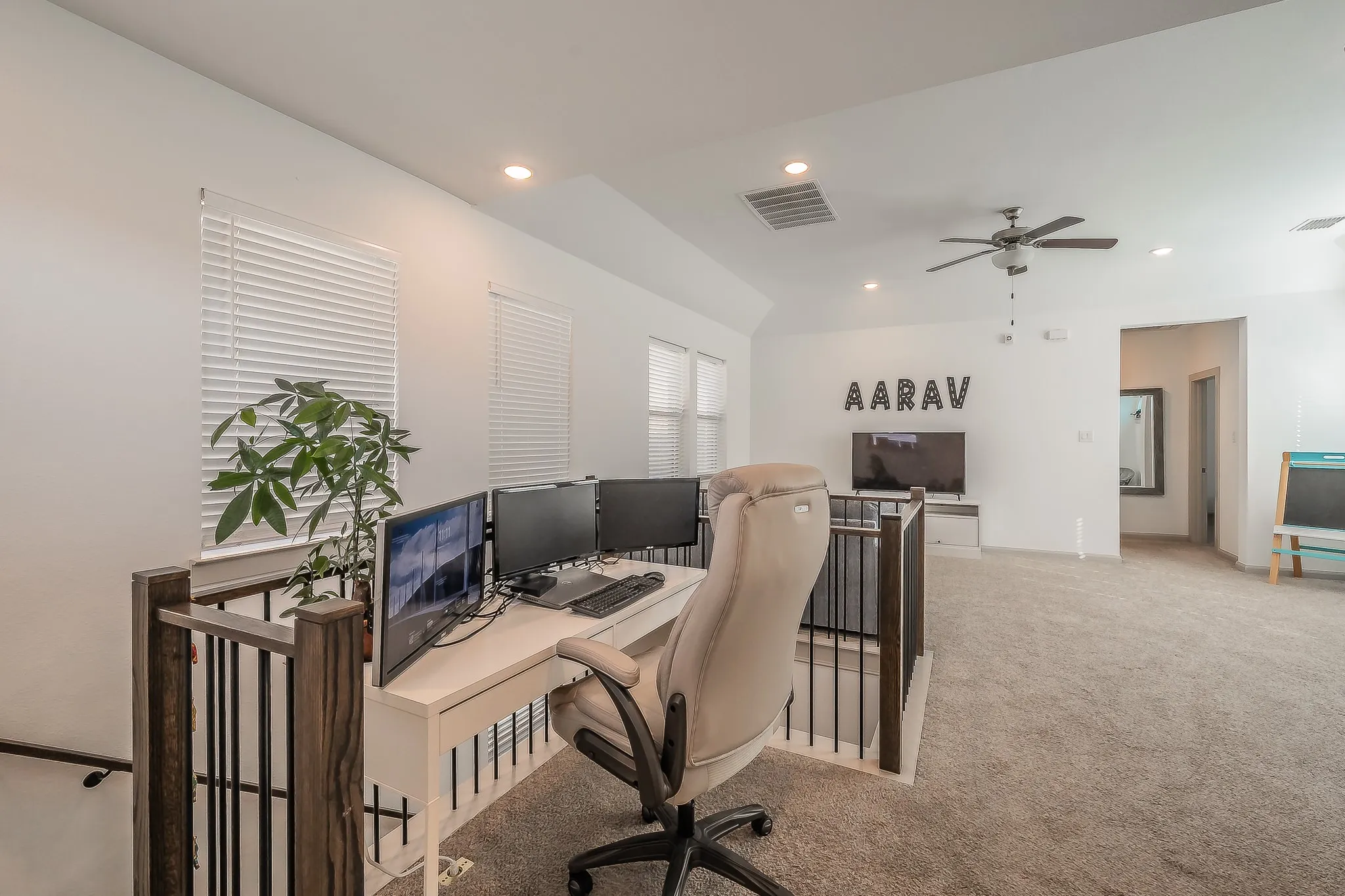 Loft space features a perfect area for a desk