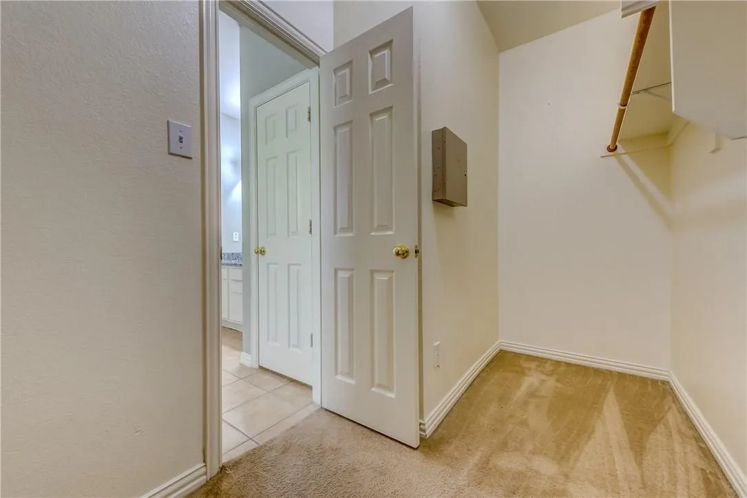 Walk in closet with light carpet