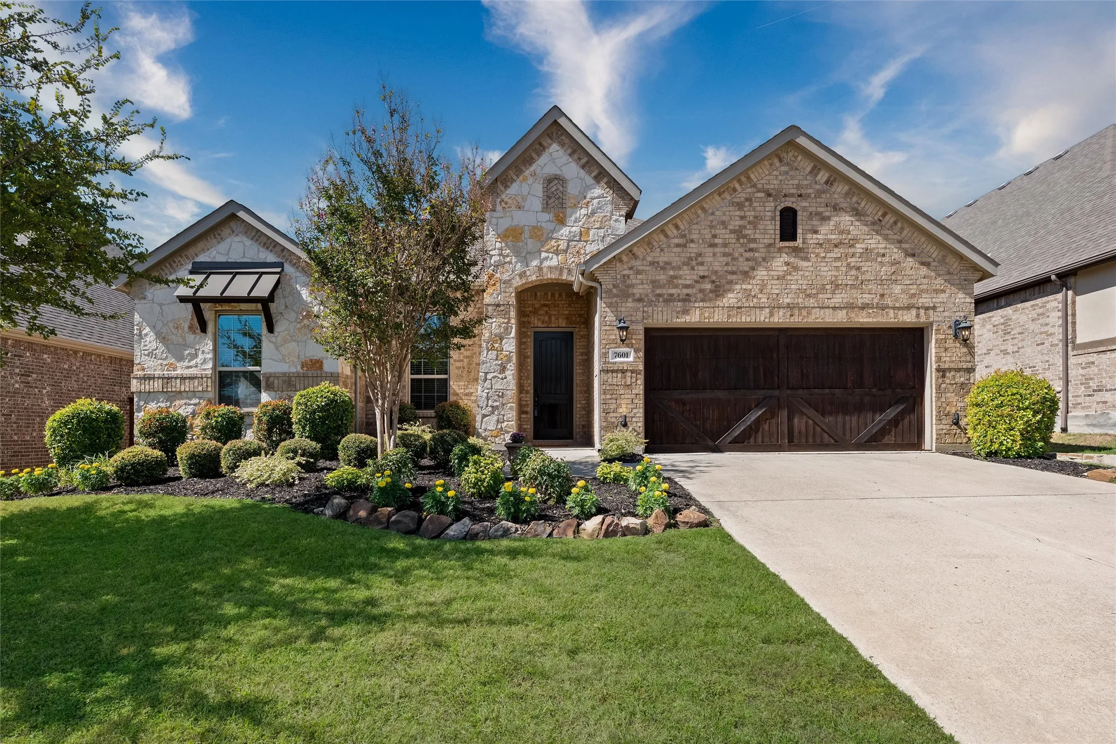 Brick and stone exterior with a gabled roof