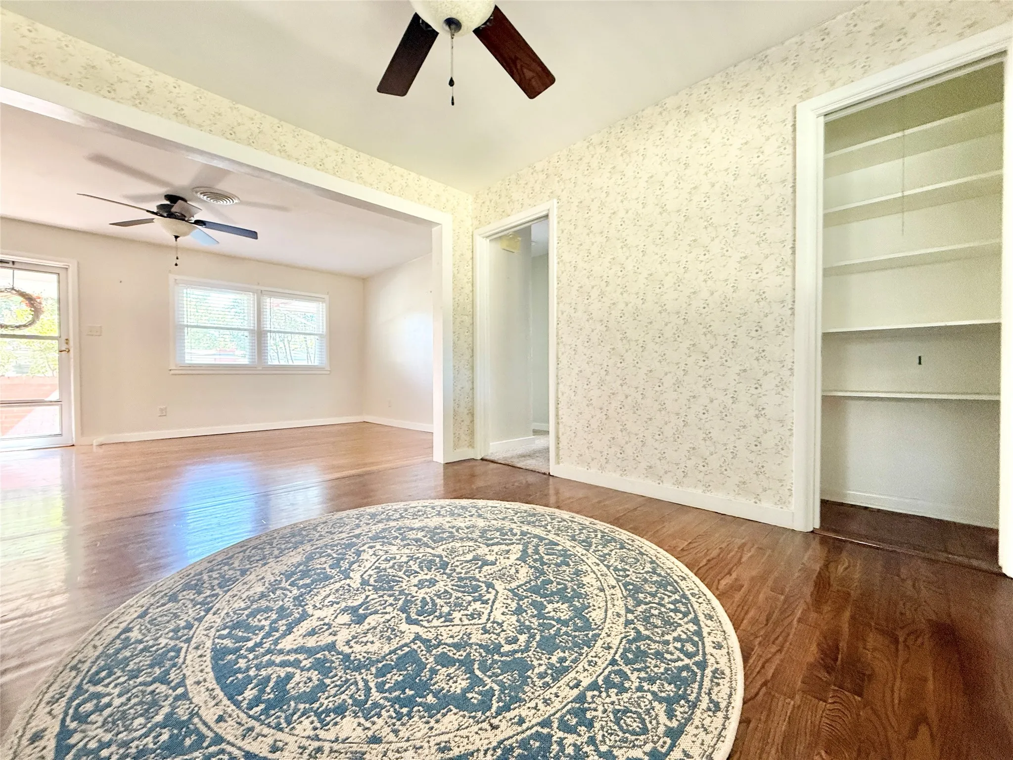dining room with storage behind the pocket door