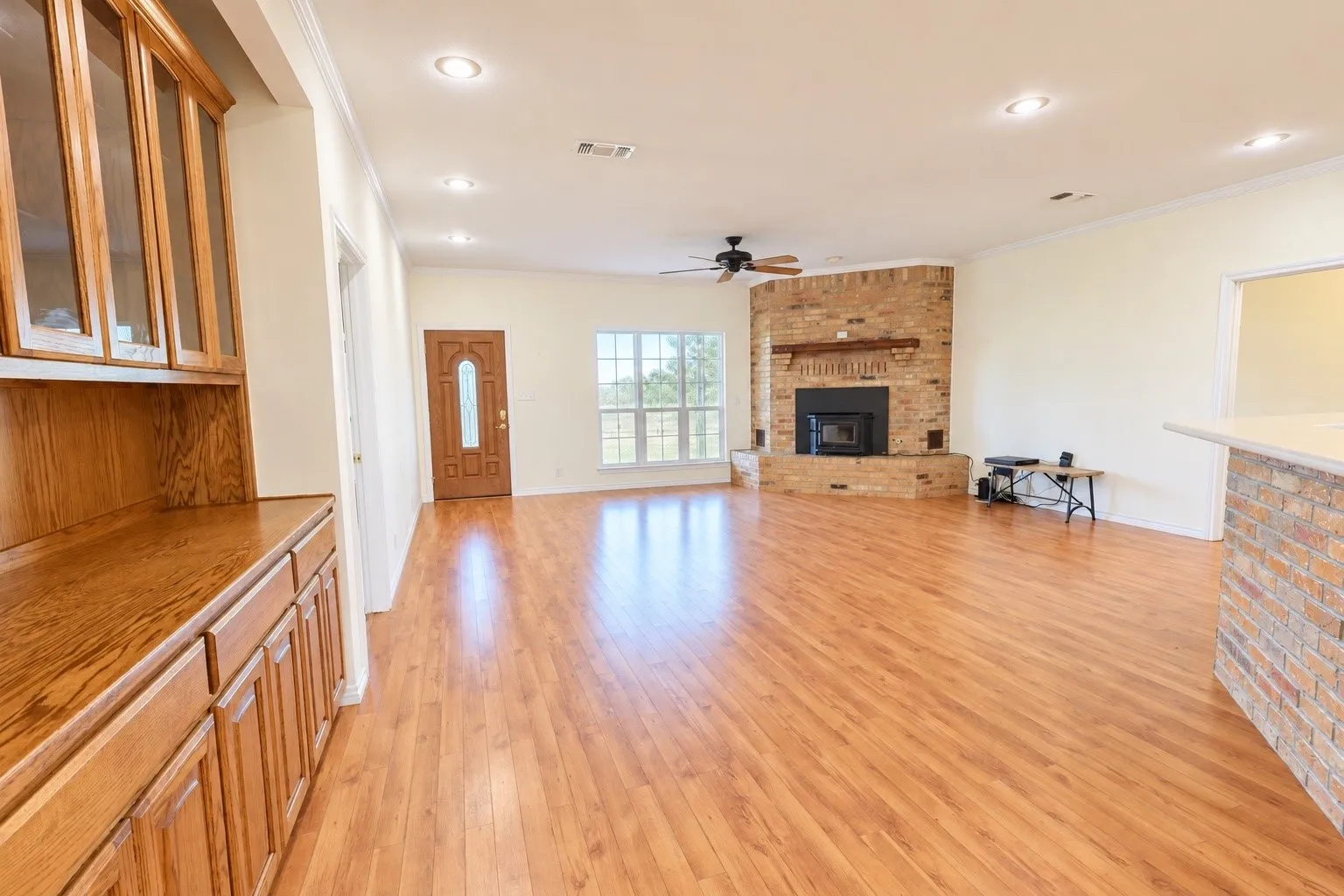 View from kitchen to front door of open floorplan