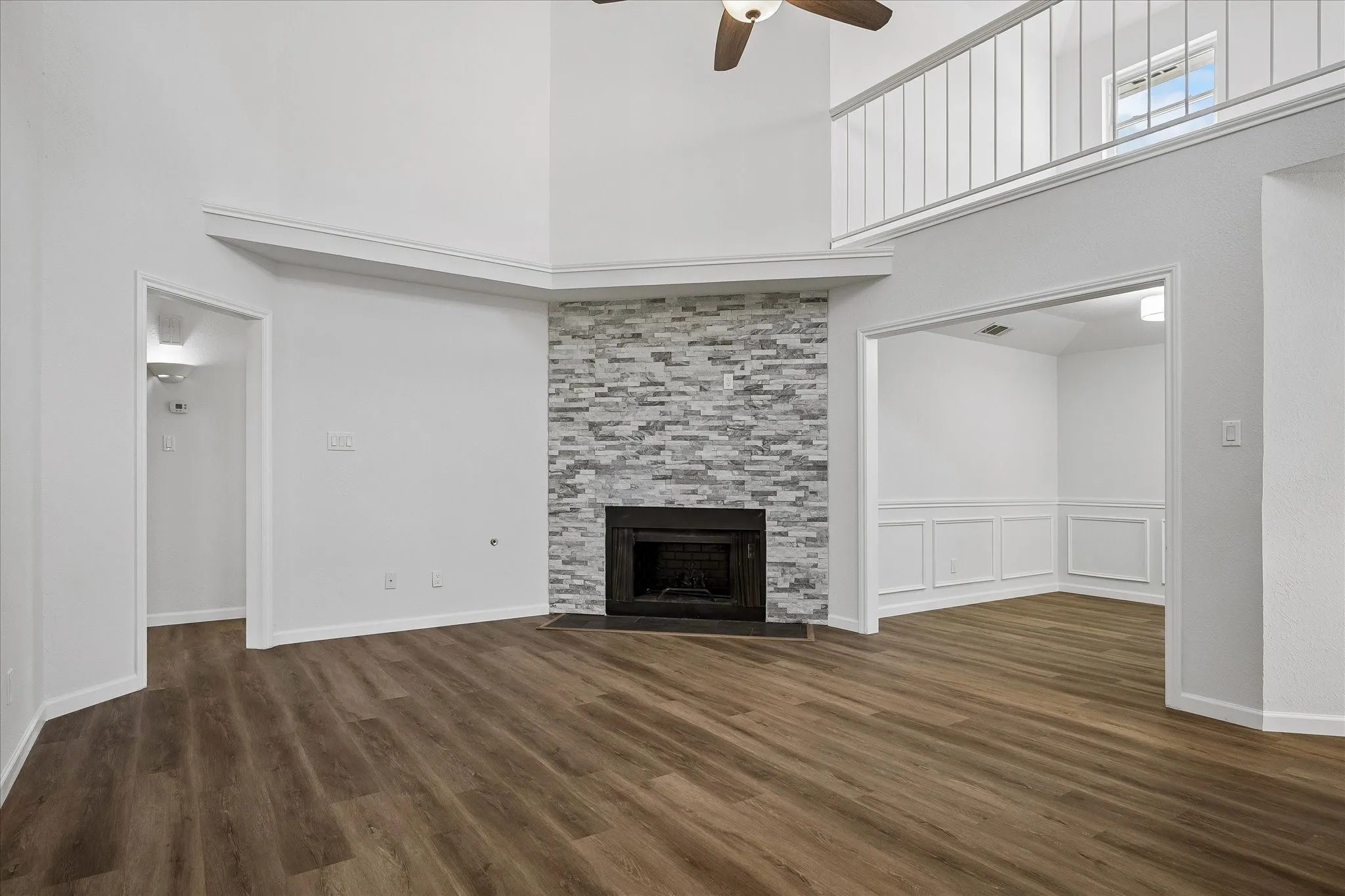 Fireplace brings the cozy to the room; outlet over fireplace for easy TV mounting