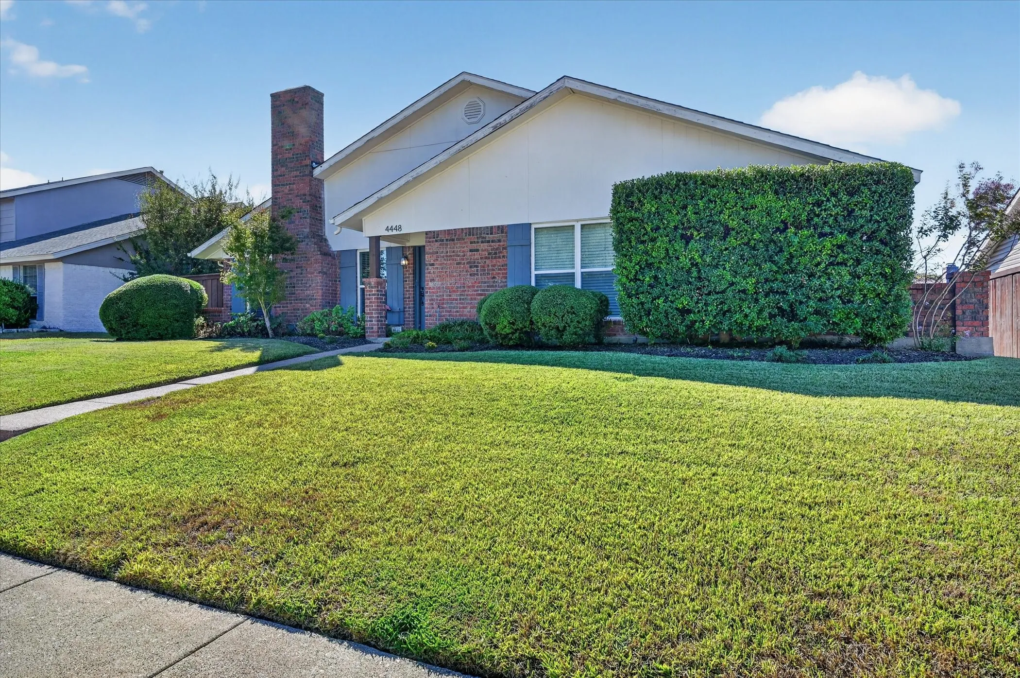 Welcome to 4448 Cleveland Drive! Classic brick, blue accents and established landscaping create inviting curb appeal for this charming one-story Plano home.
