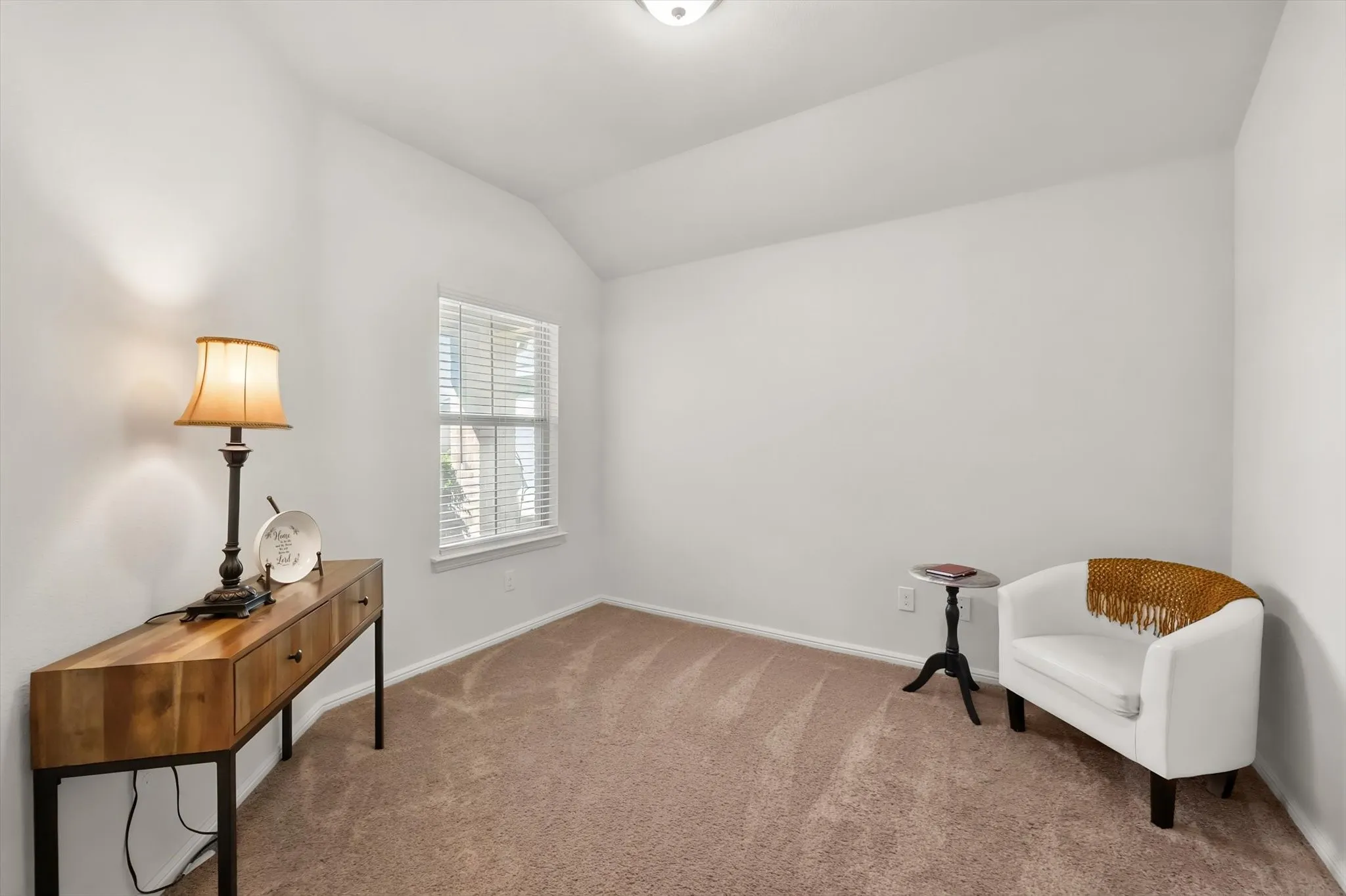 Vaulted ceiling with a flush-mount light fixture