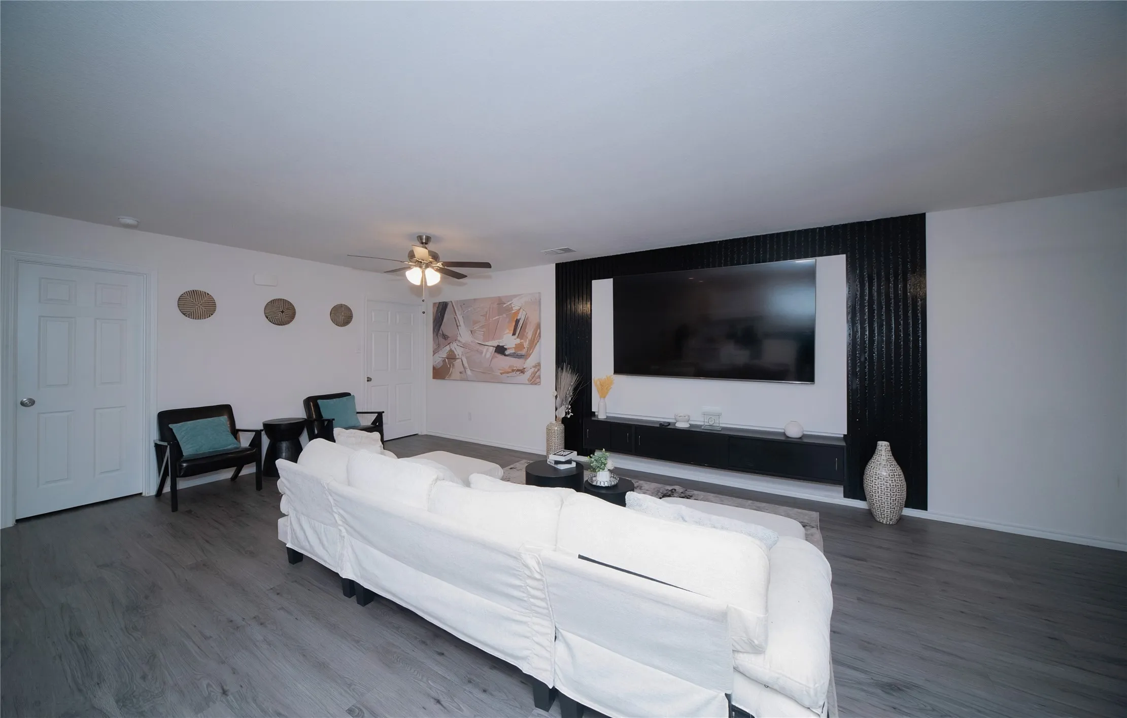 Gray wood-finish flooring throughout