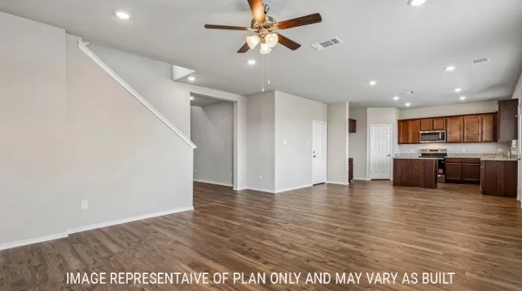 Wood-finish flooring throughout the main living areas