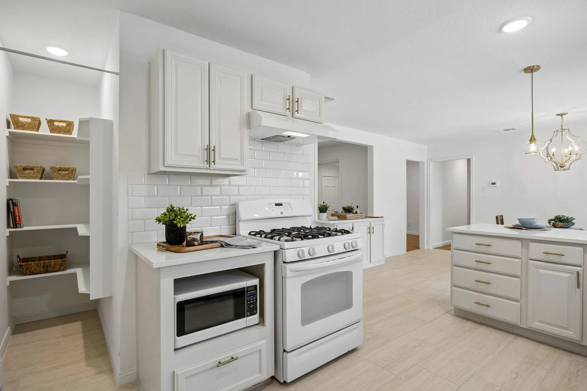 Walk in Pantry , Range is less than 4 years old.  Cut out  sized for a built in microwave or stand alone.