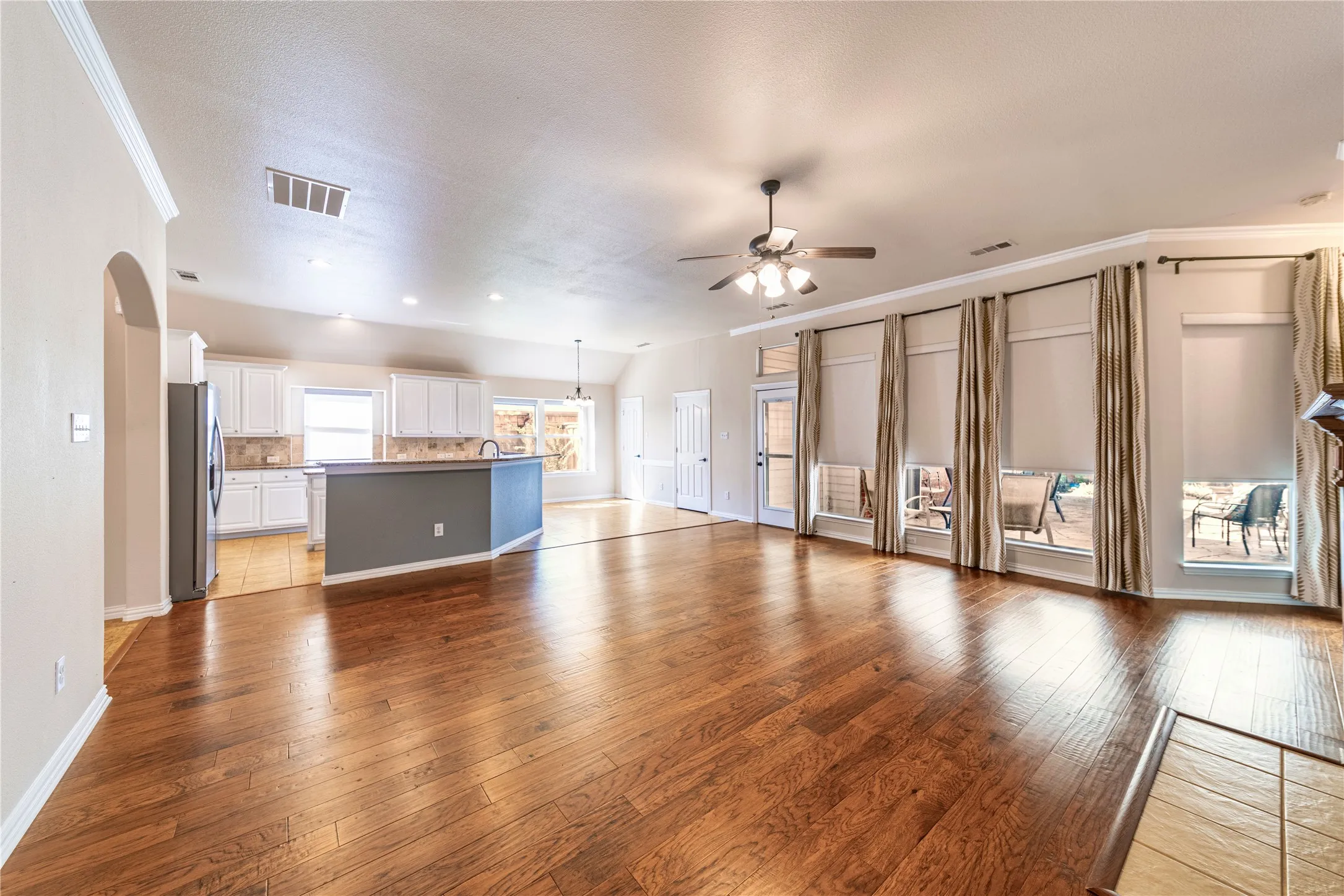 Living room open into kitchen