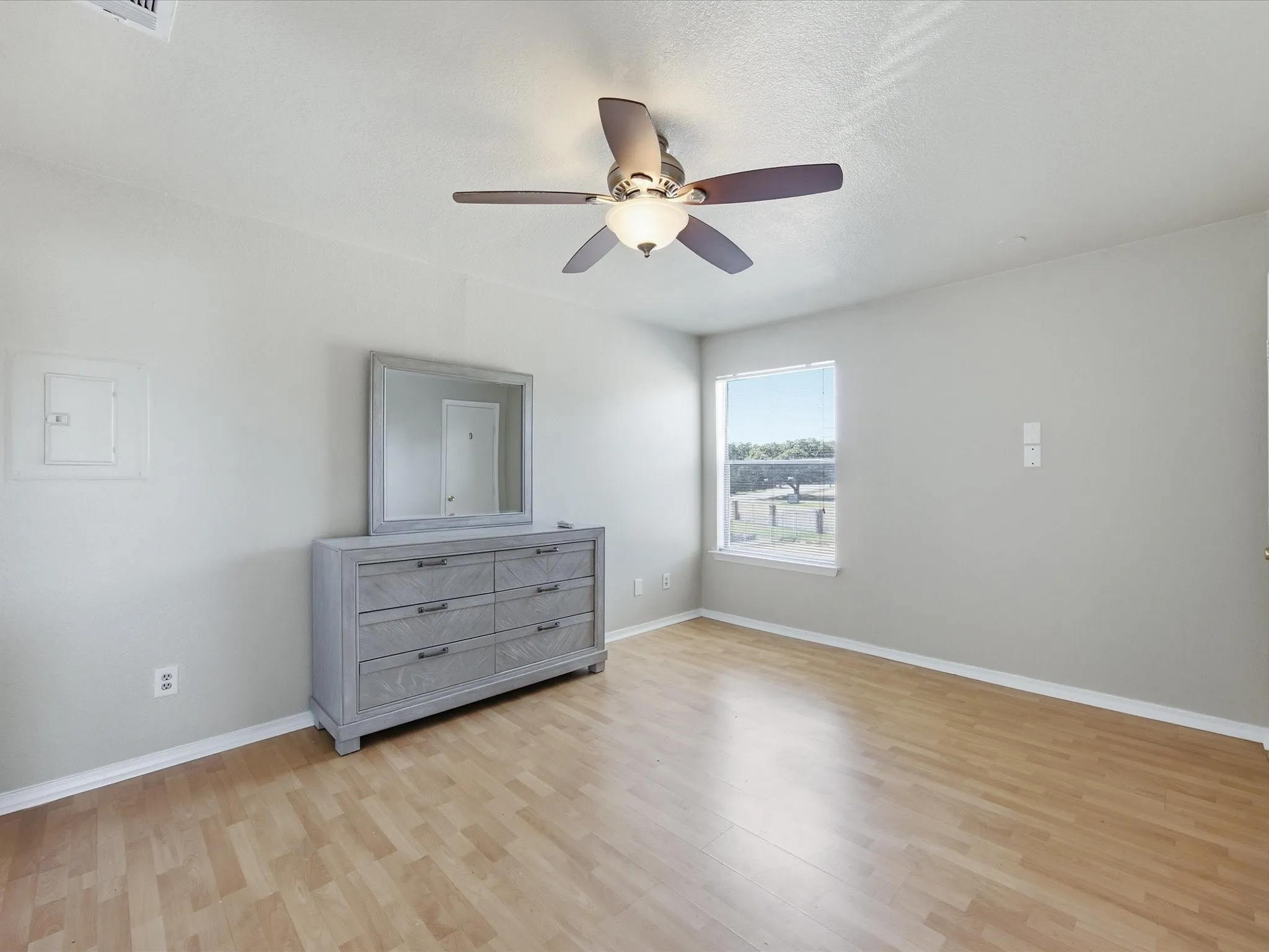 Wood-finish flooring with a neutral color palette