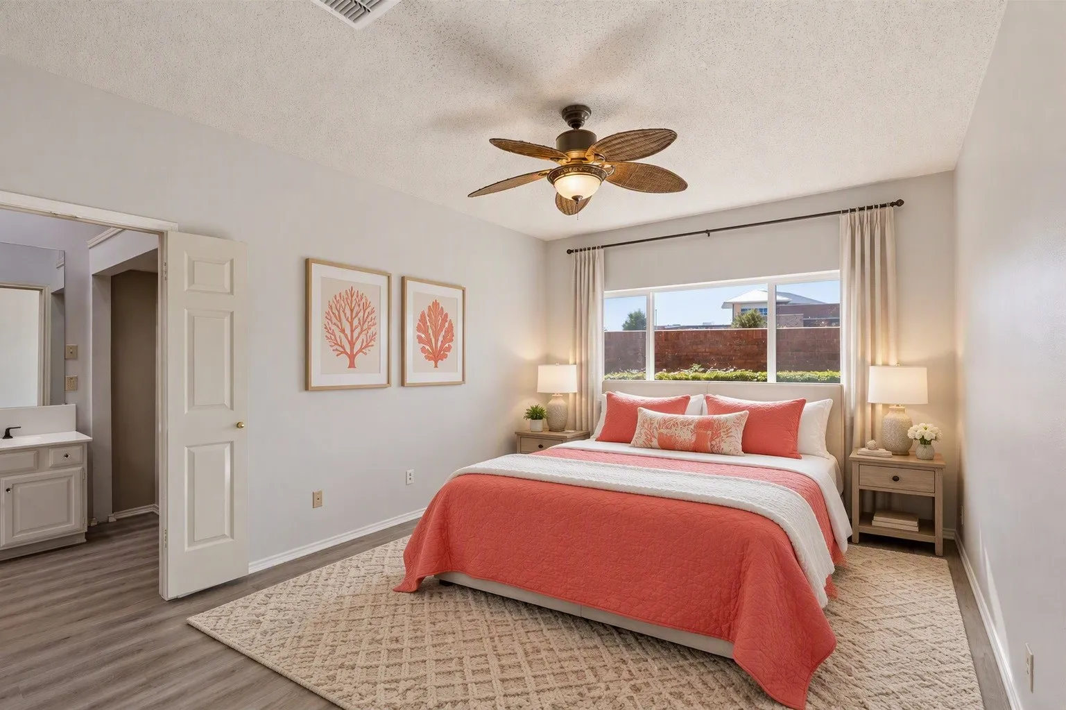 Virtually staged primary bedroom showcases how comfortable this space can be.