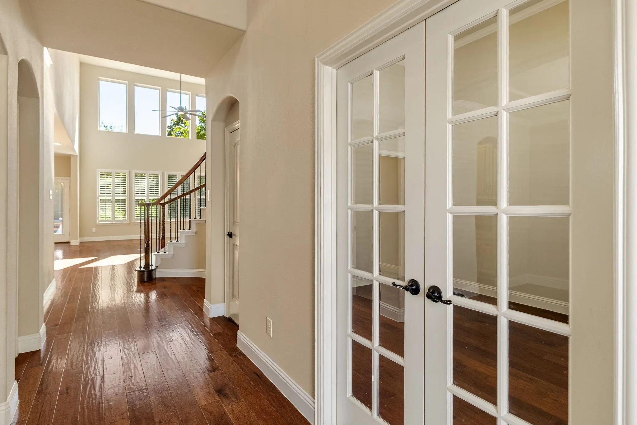 Entry to living French doors to study.