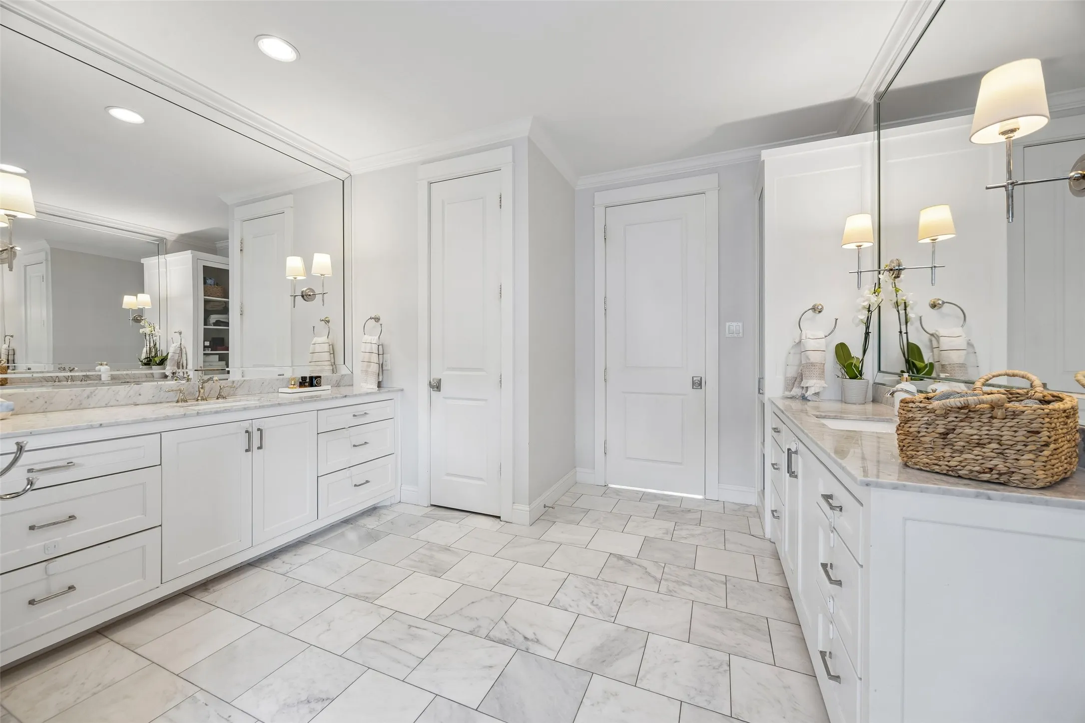 Dual marble vanities.