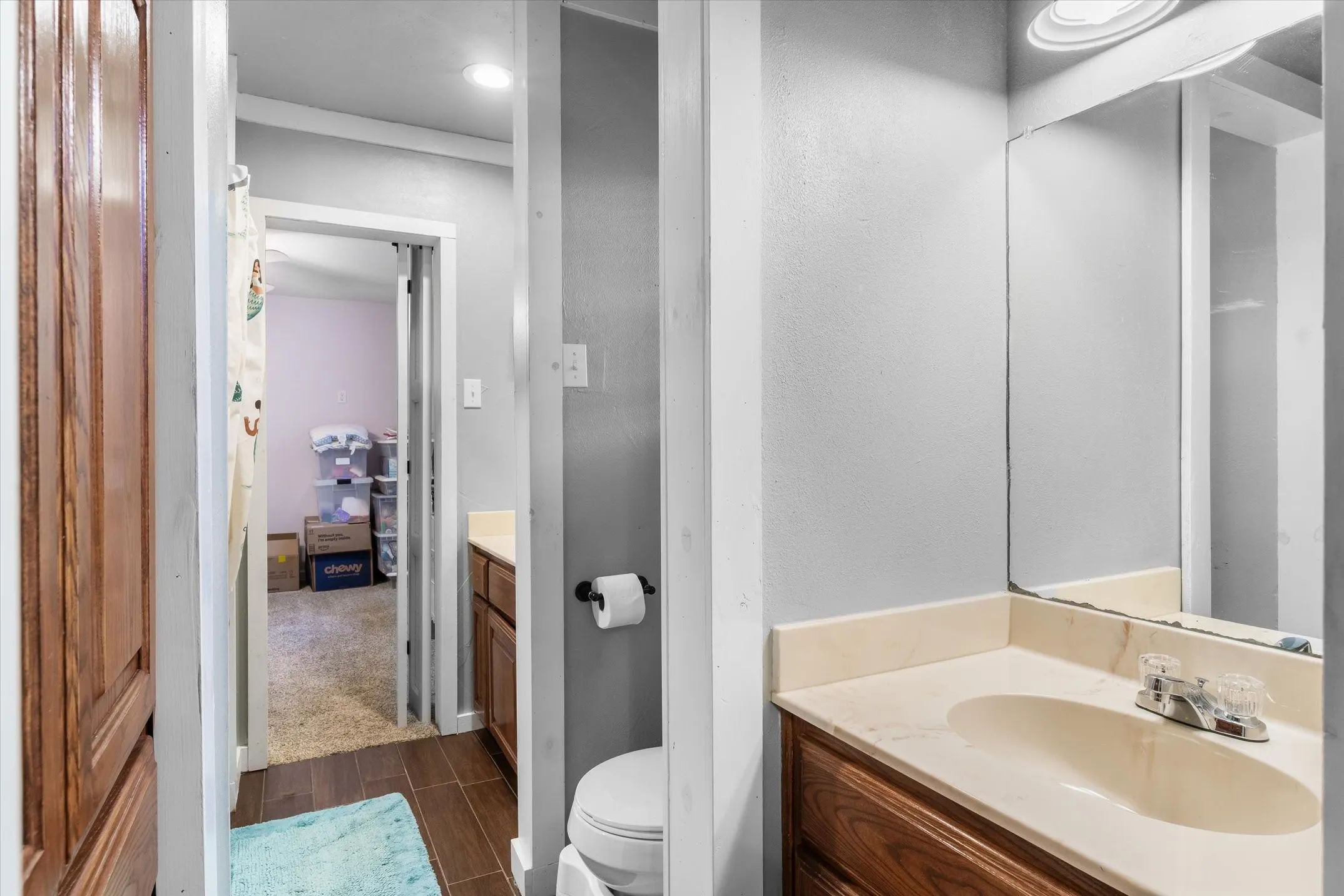 Separate vanities.