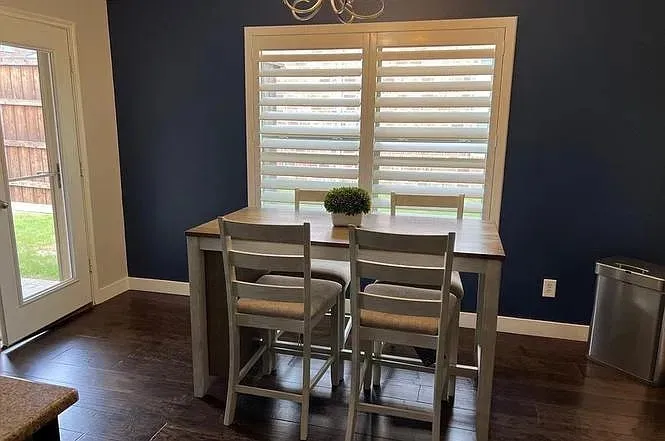 Wood-finish flooring with white trim