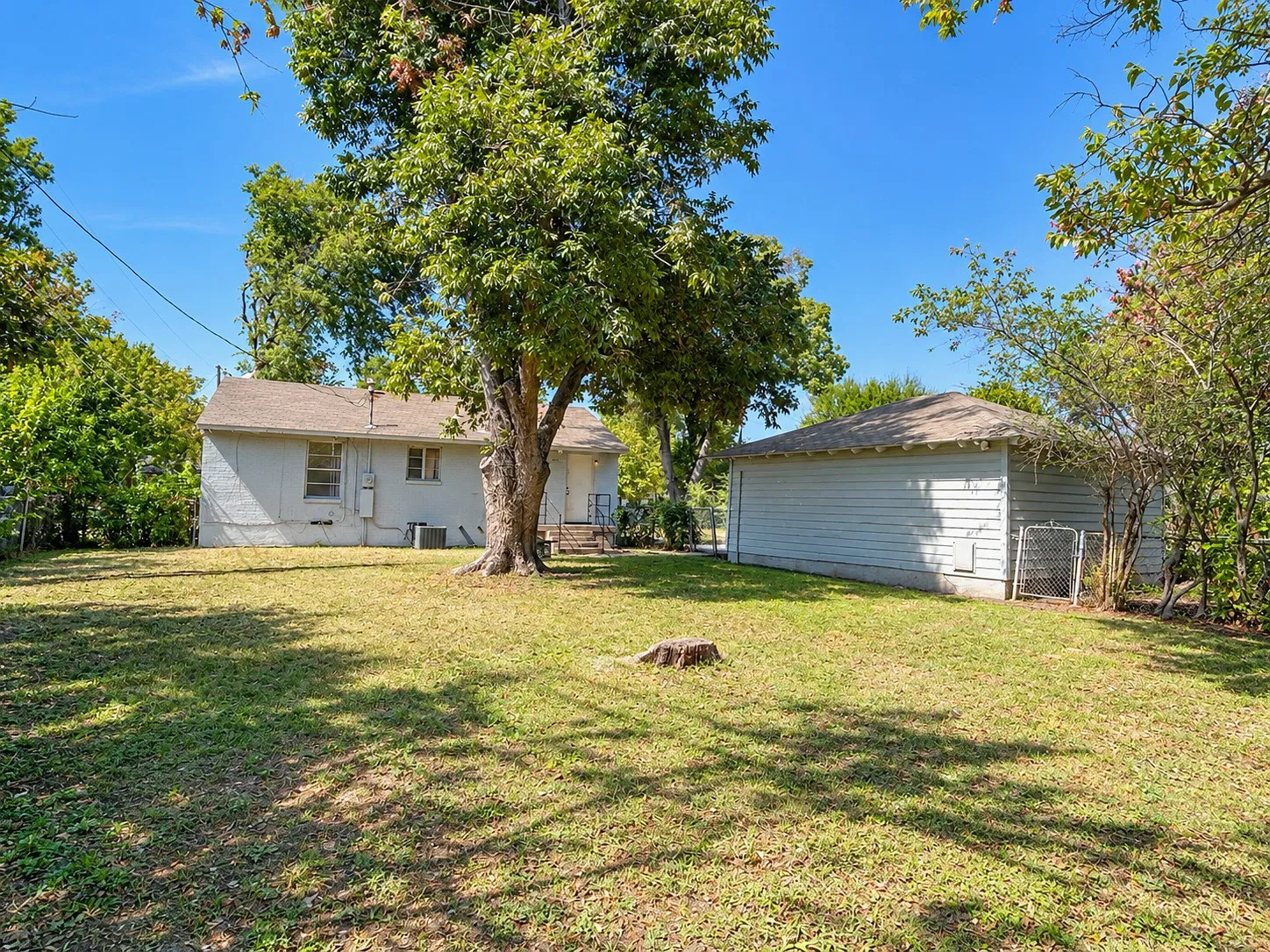 Backyard with detached garage