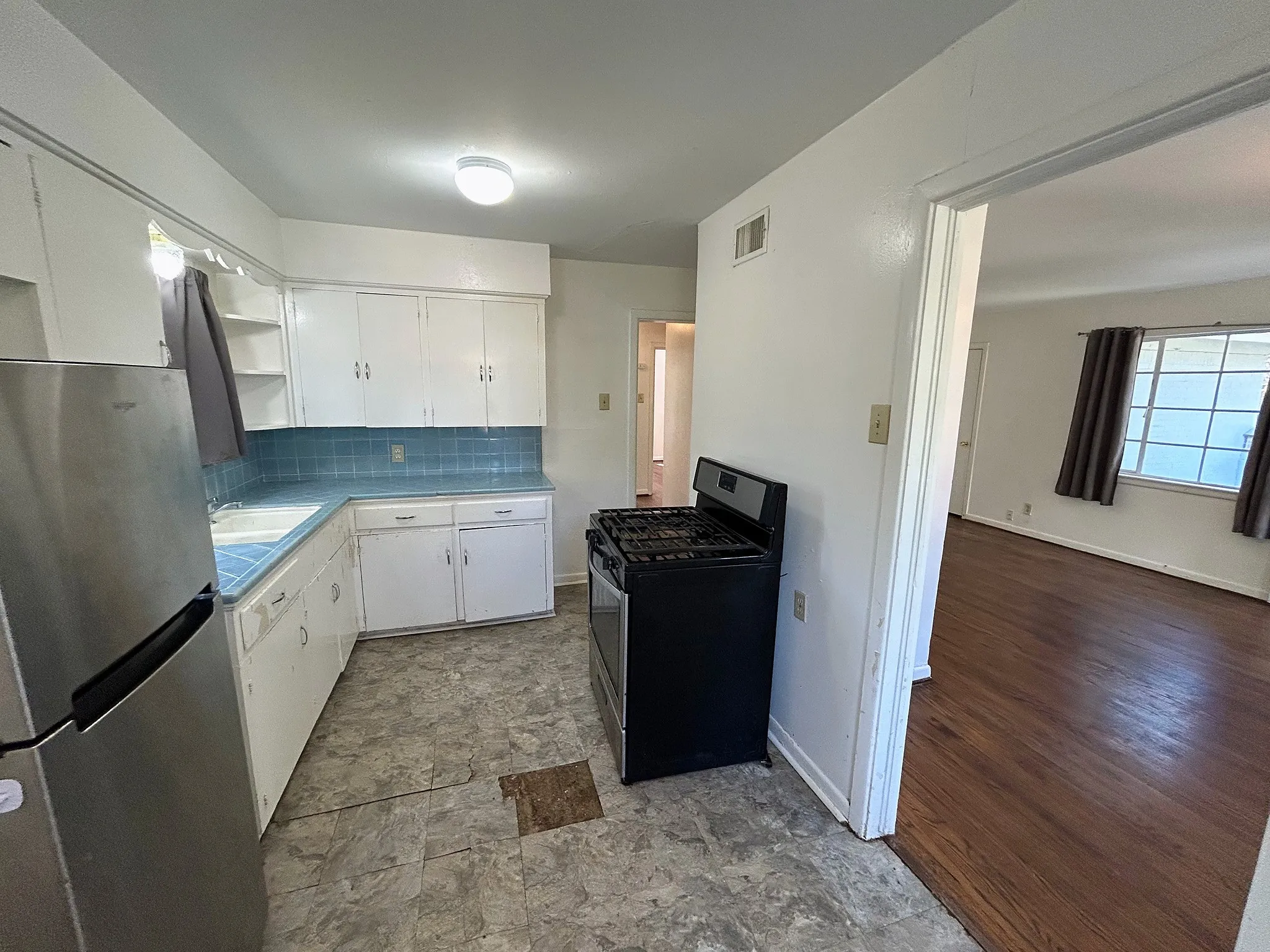 Kitchen, view toward living area