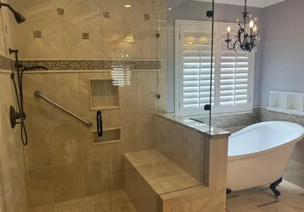 shower and pedestal bath tub