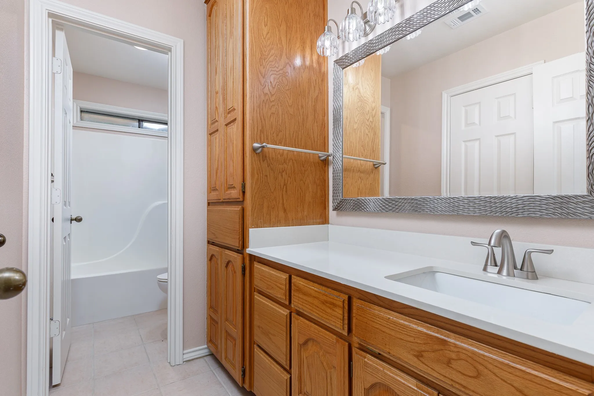 Hall bath with lots of storage