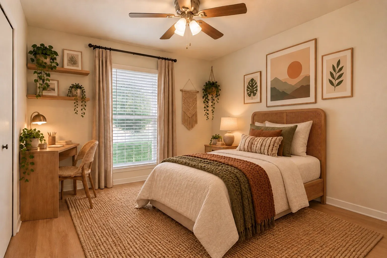 VIRTUAL STAGING, Wood-finish flooring with a ceiling fan light fixture