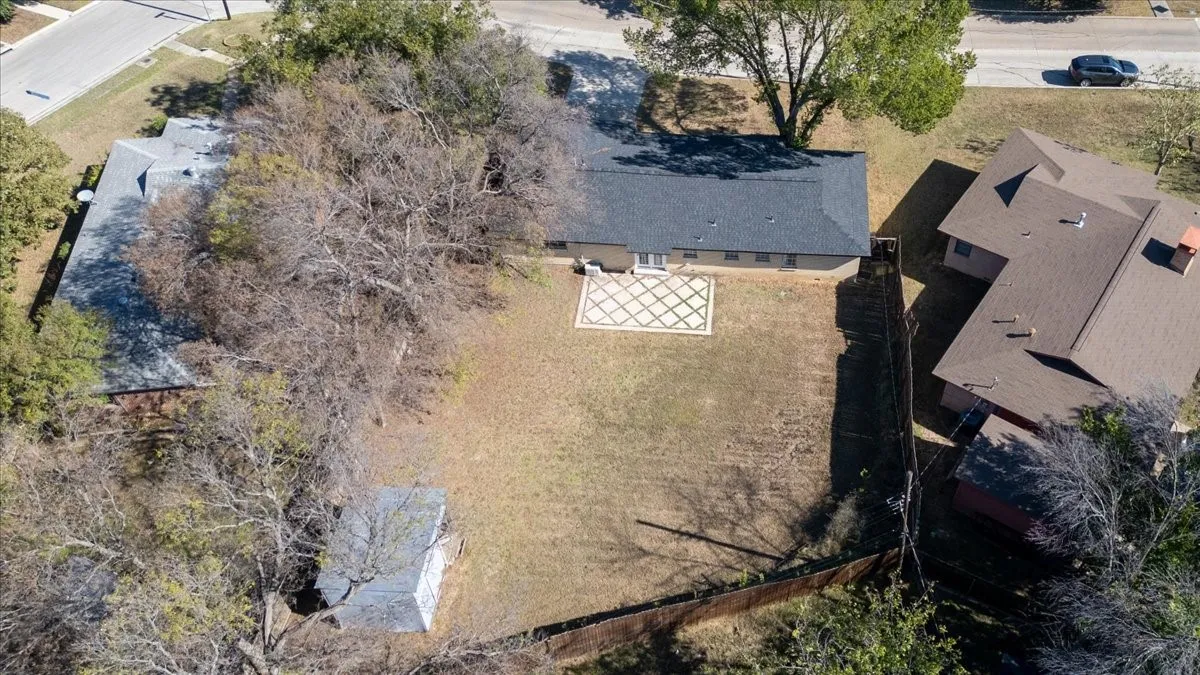 Aerial view of back patio.