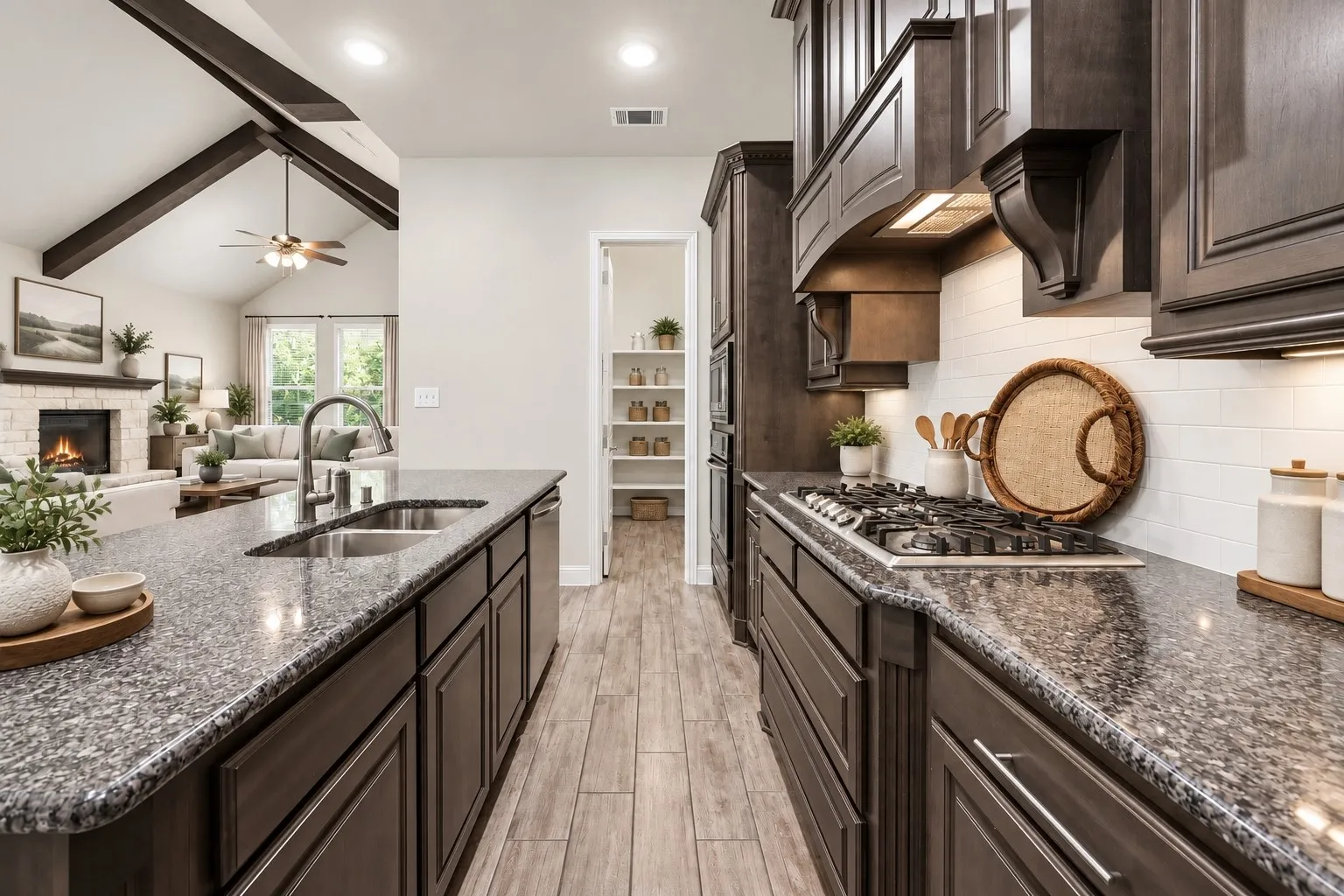 Kitchen with gas cooktop and large walk in pantry