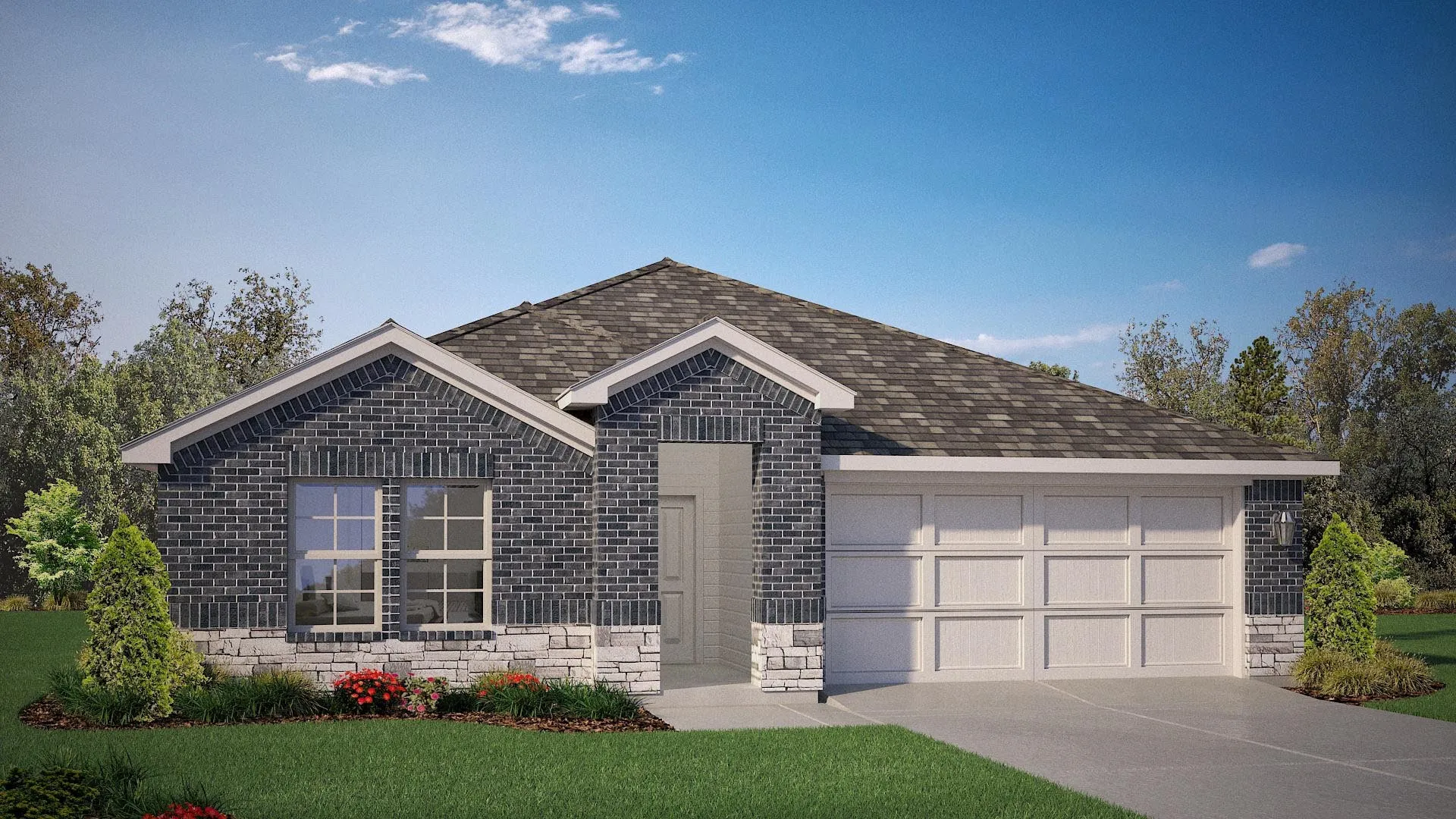 Front Elevation - D.R. Horton's Texas Cali floor plan Elevation B - All Home and community information, including pricing, included features, terms, availability and amenities, are subject to change at any time without notice or obligation. All Drawings, pictures, photographs, video, square footages, floor plans, elevations, features, colors and sizes are approximate for illustration purposes only and will vary from the homes as built.