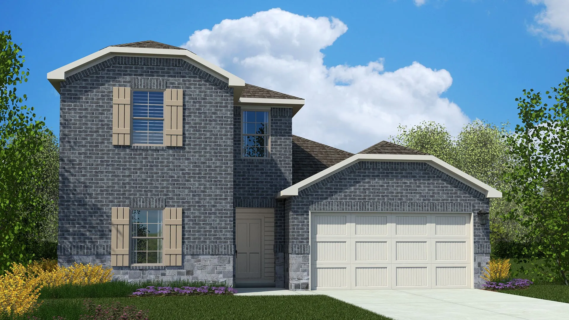 Front Elevation - D.R. Horton's Midland floor plan Elevation B - All Home and community information, including pricing, included features, terms, availability and amenities, are subject to change at any time without notice or obligation. All Drawings, pictures, photographs, video, square footages, floor plans, elevations, features, colors and sizes are approximate for illustration purposes only and will vary from the homes as built.