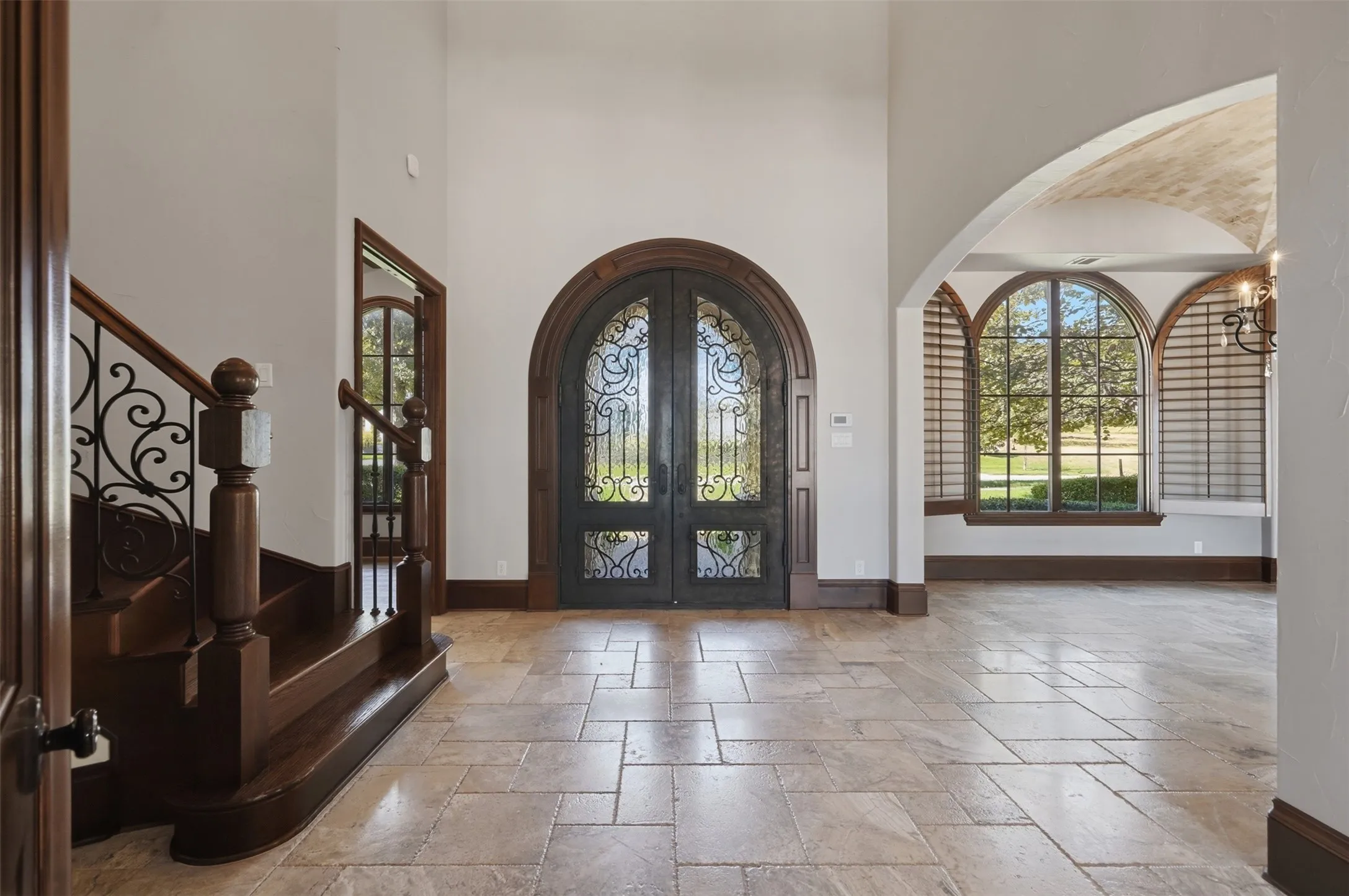 Front entry with stunning custom doors