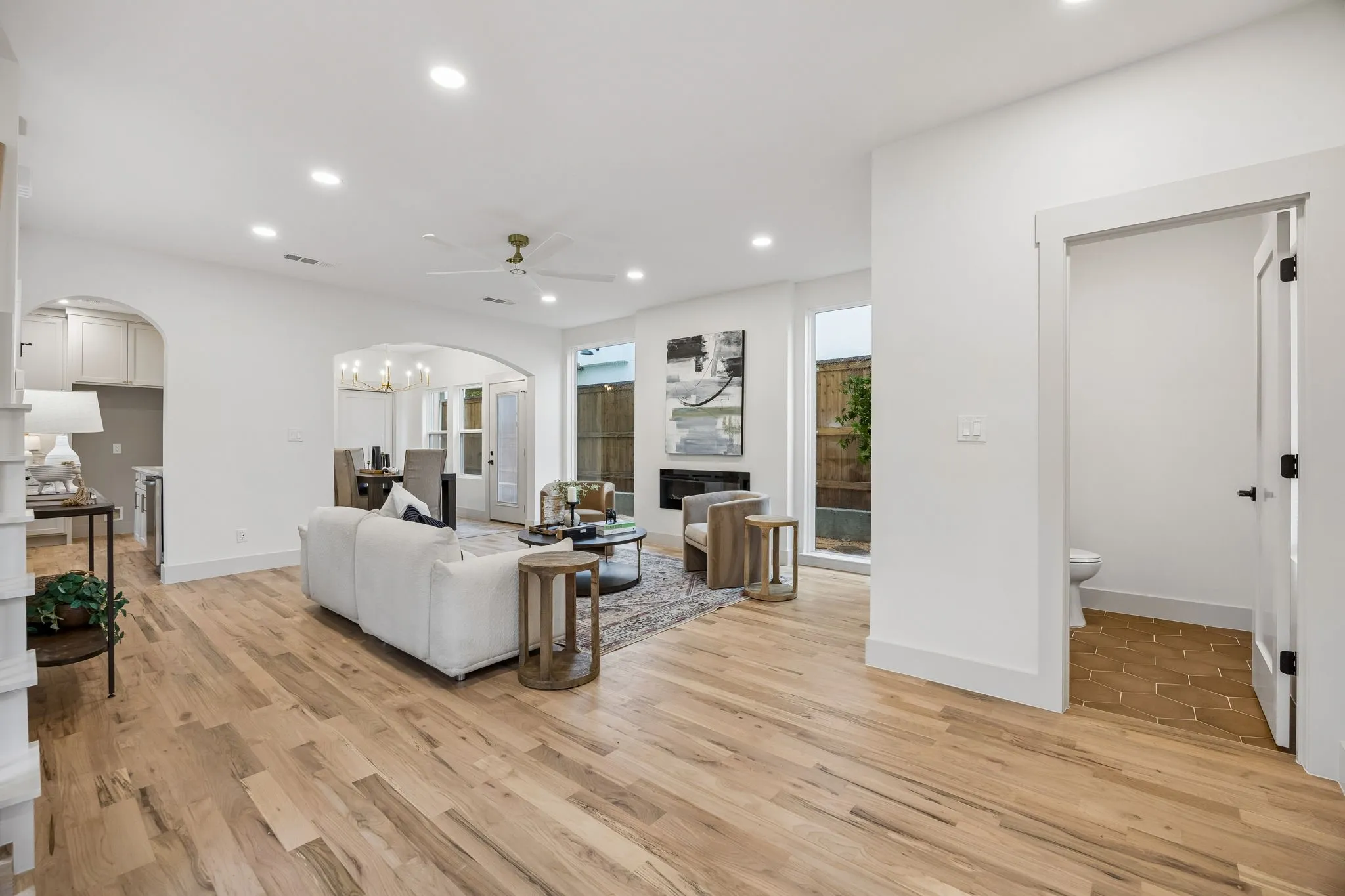 Here you can see the living room and the half bath for guests