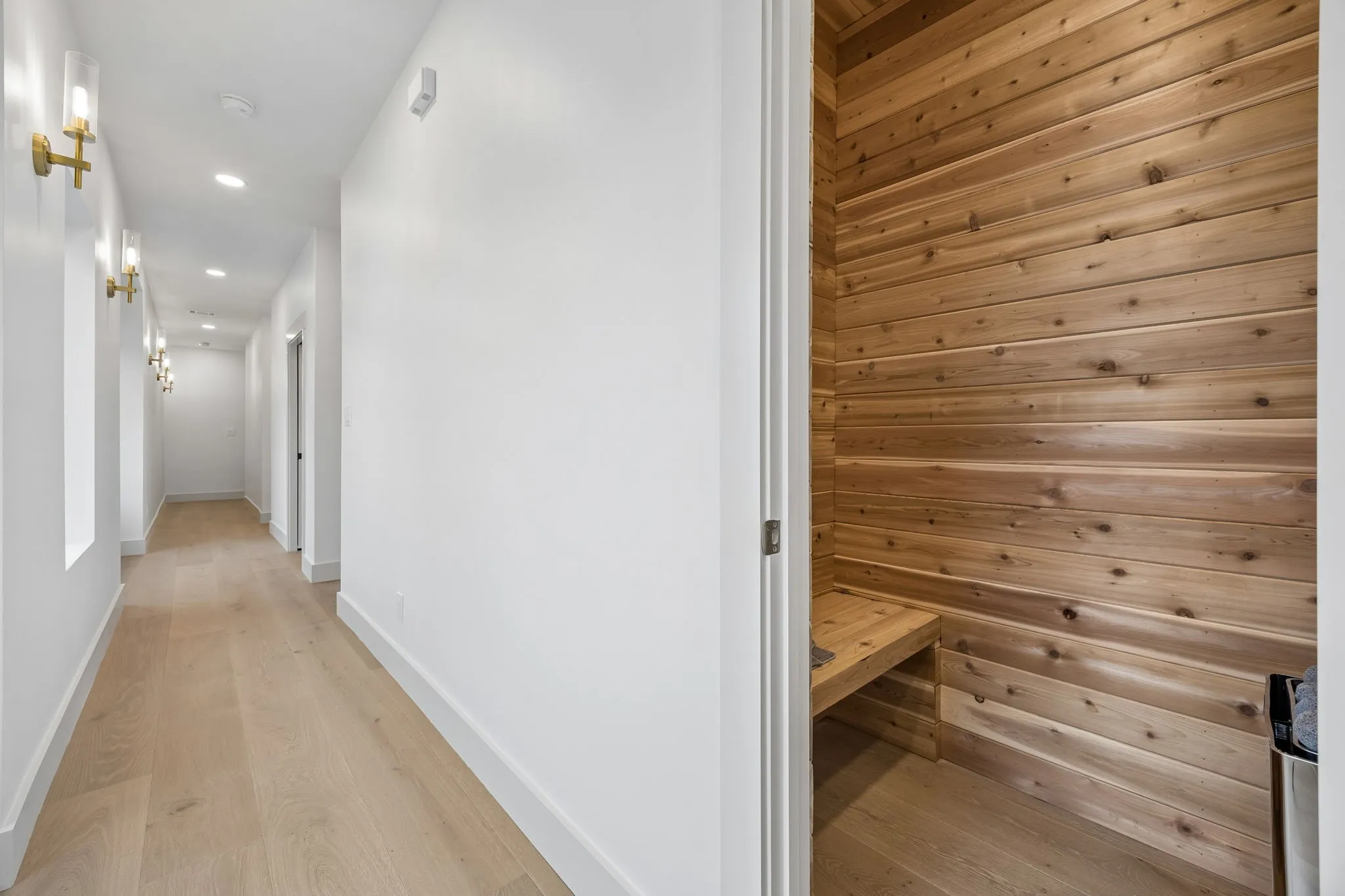 The upstairs hallway and sauna