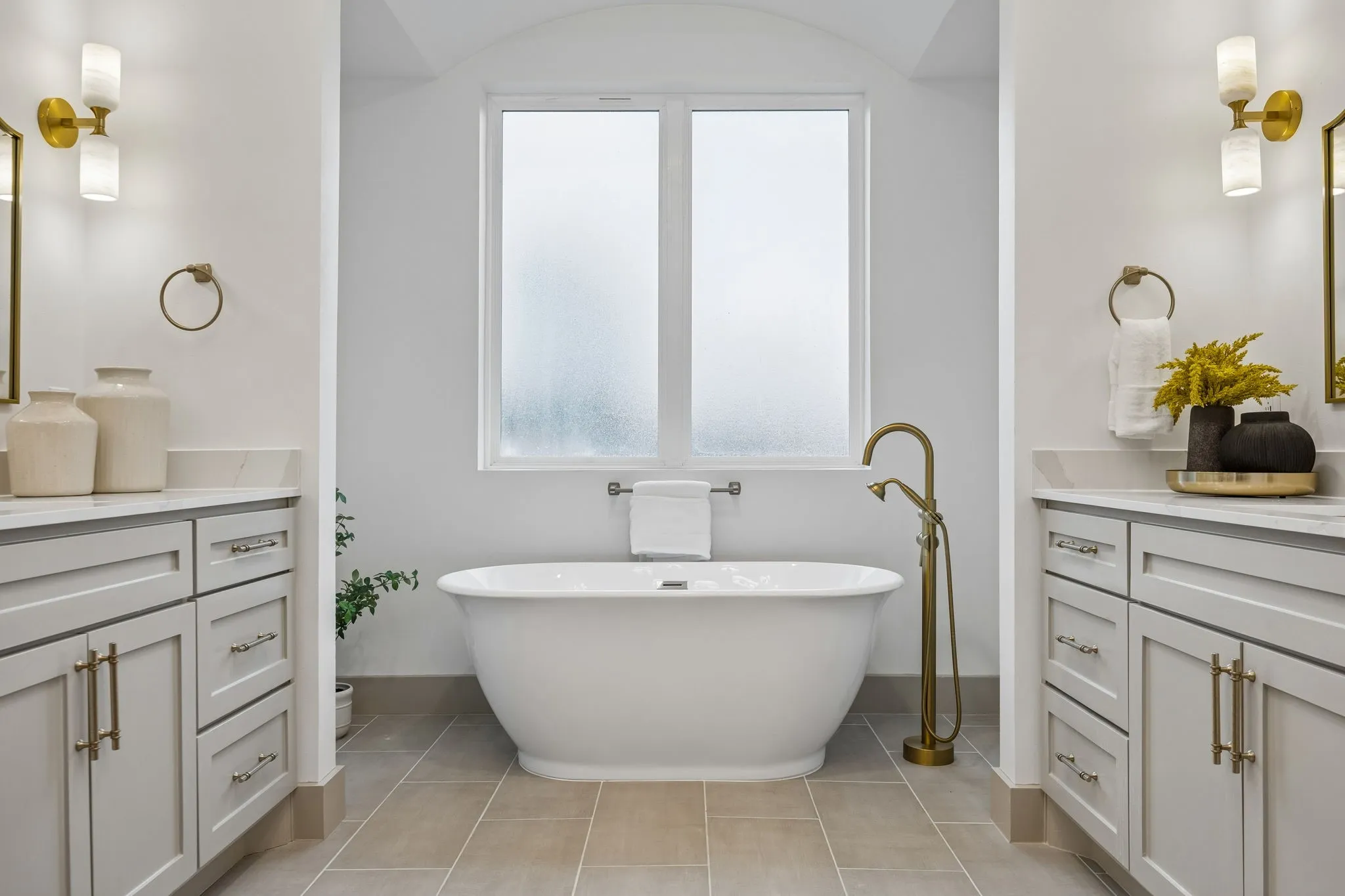 Freestanding tub is just waiting for you to soak the stress away!
