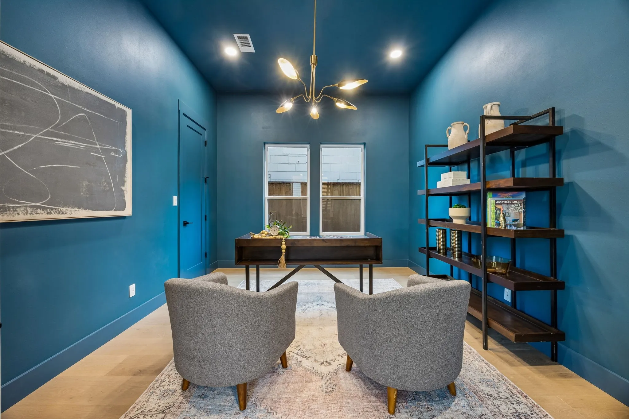 Dedicated office with recessed lighting and a contemporary chandelier. This room has a closet and could also be a bedroom