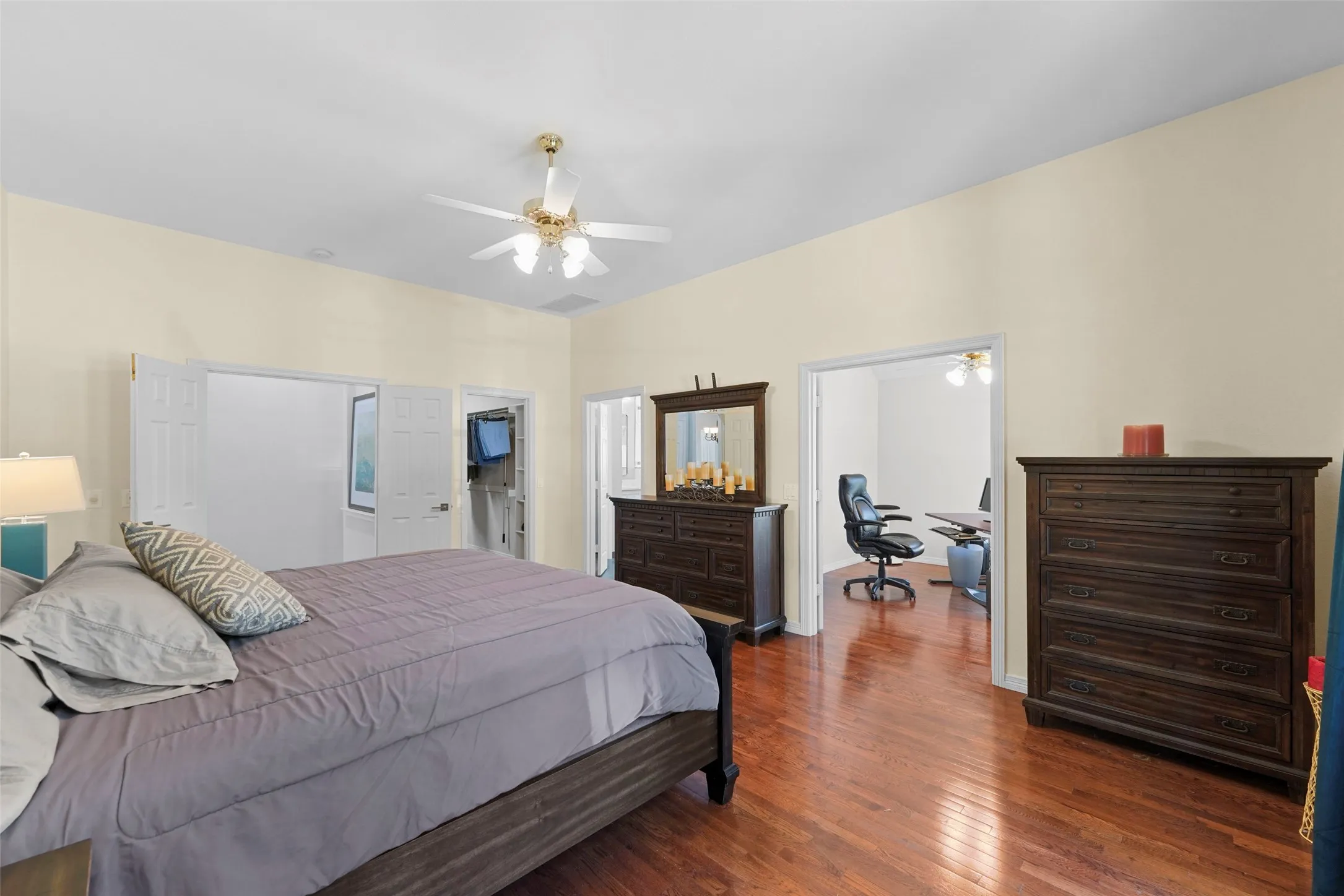 Primary Bedroom and office with wood floors