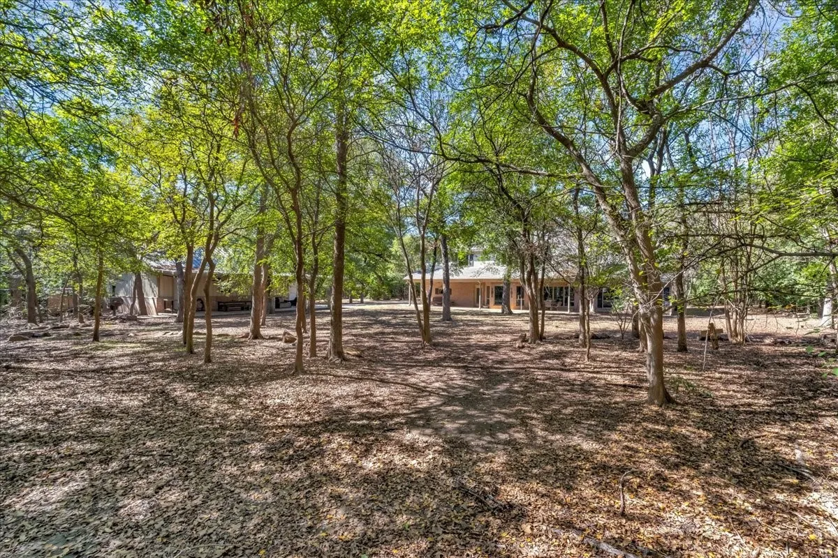 Wooded grounds featuring mature trees and a naturalistic landscape