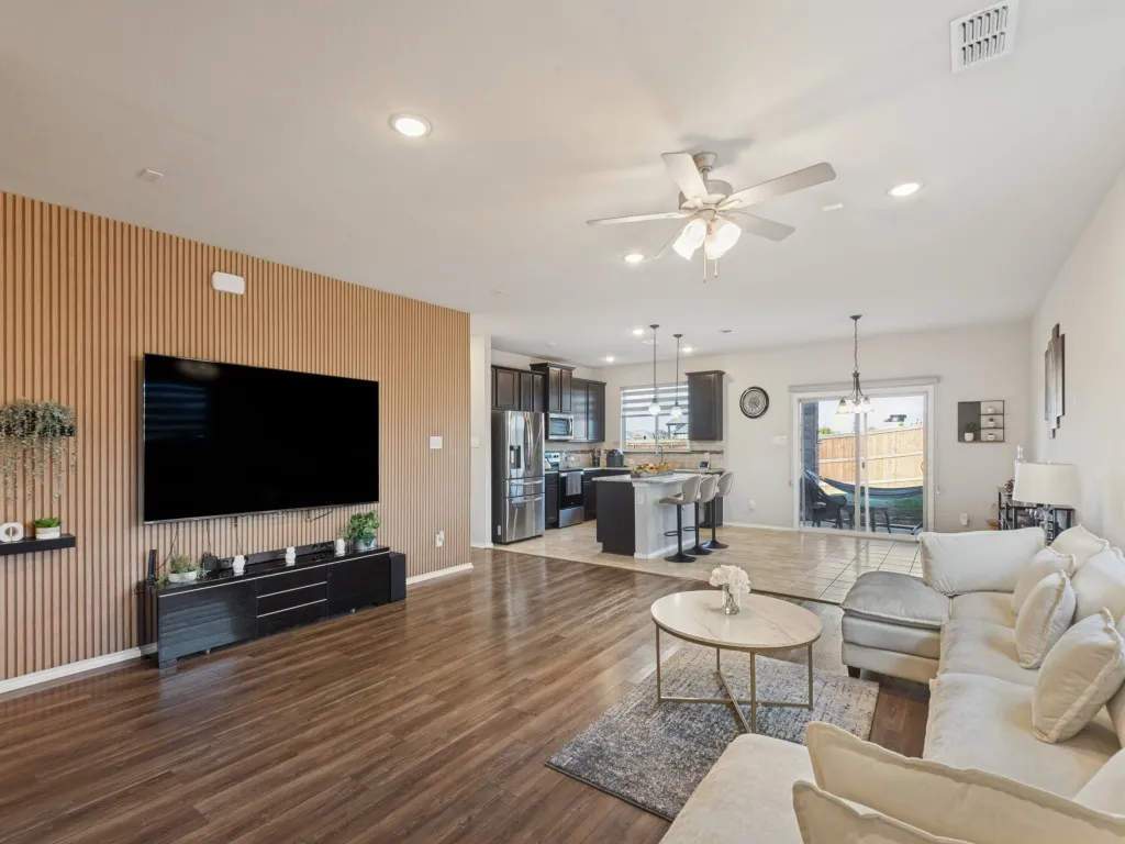 Wood-finish flooring throughout the living area