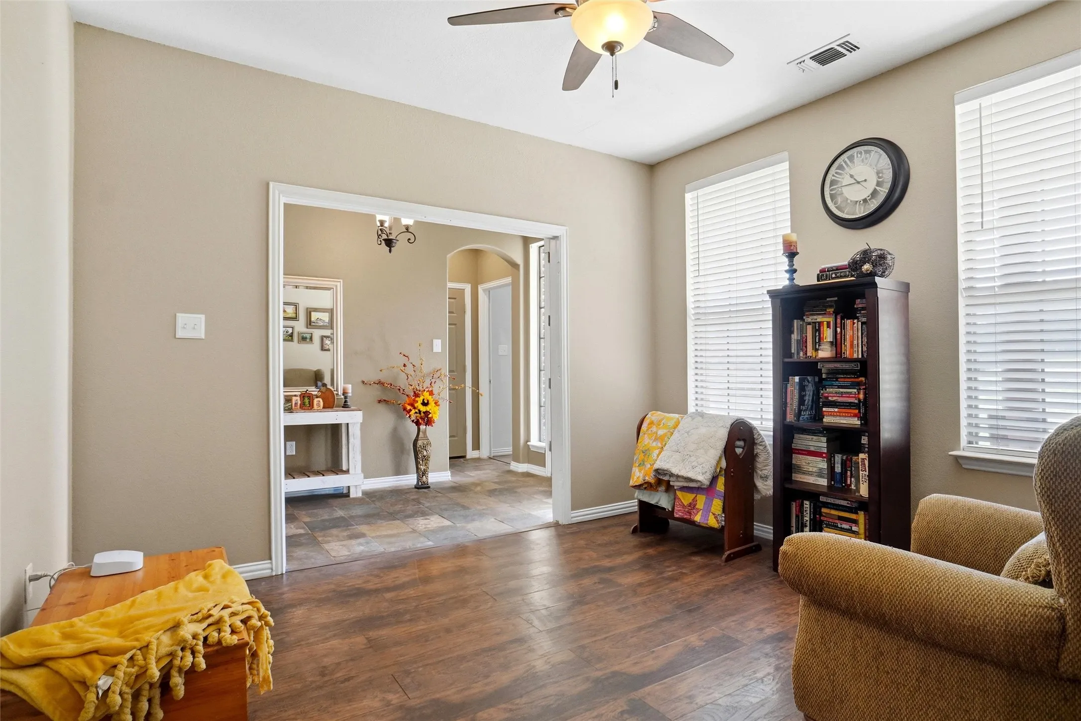 Office or dining, immediately off entry hall, with wood floors.