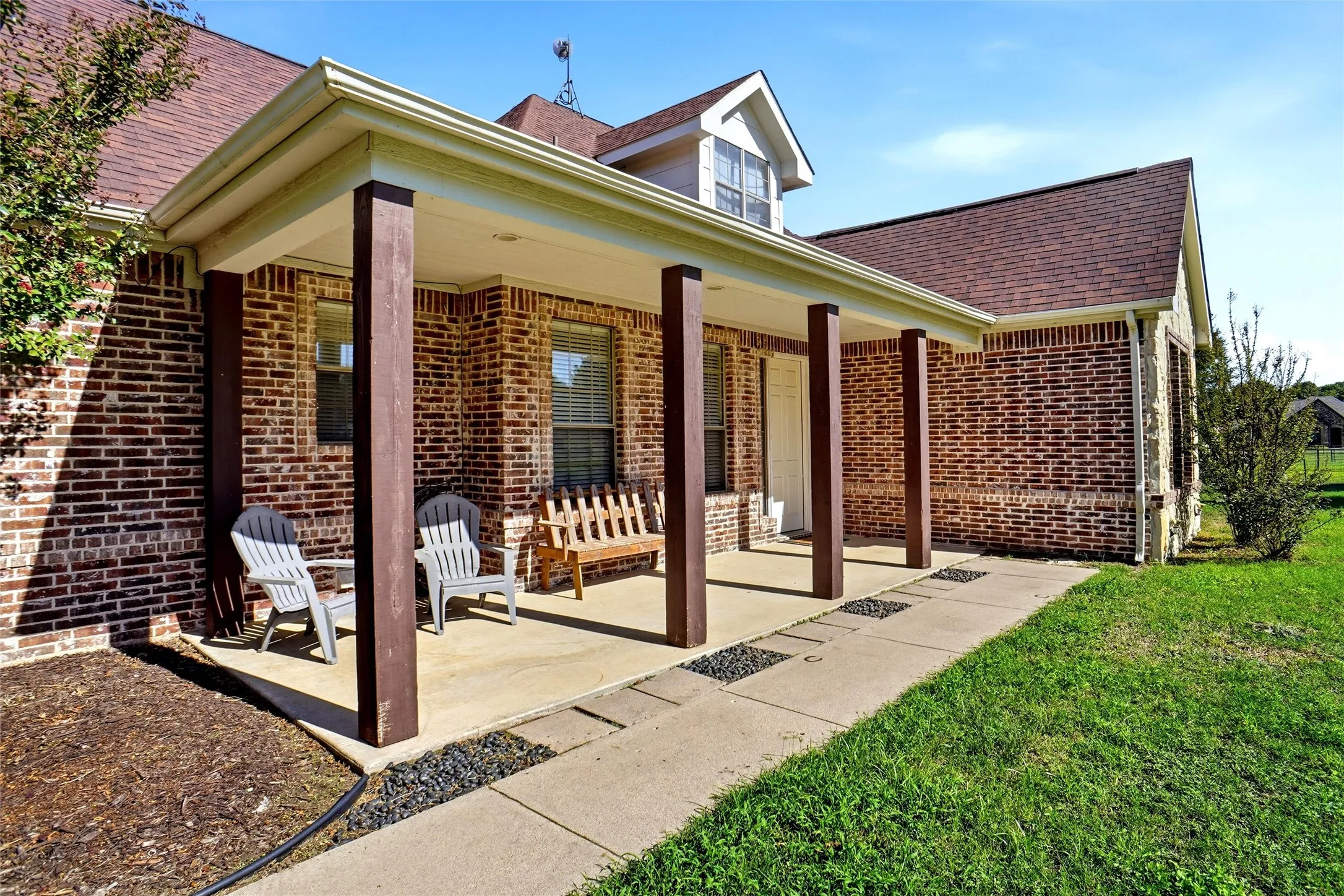 Welcoming front porch faces southeast