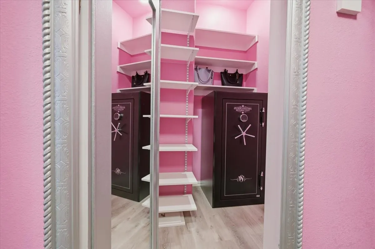 Safe room inside of Master closet, Built-in shelving for organized storage