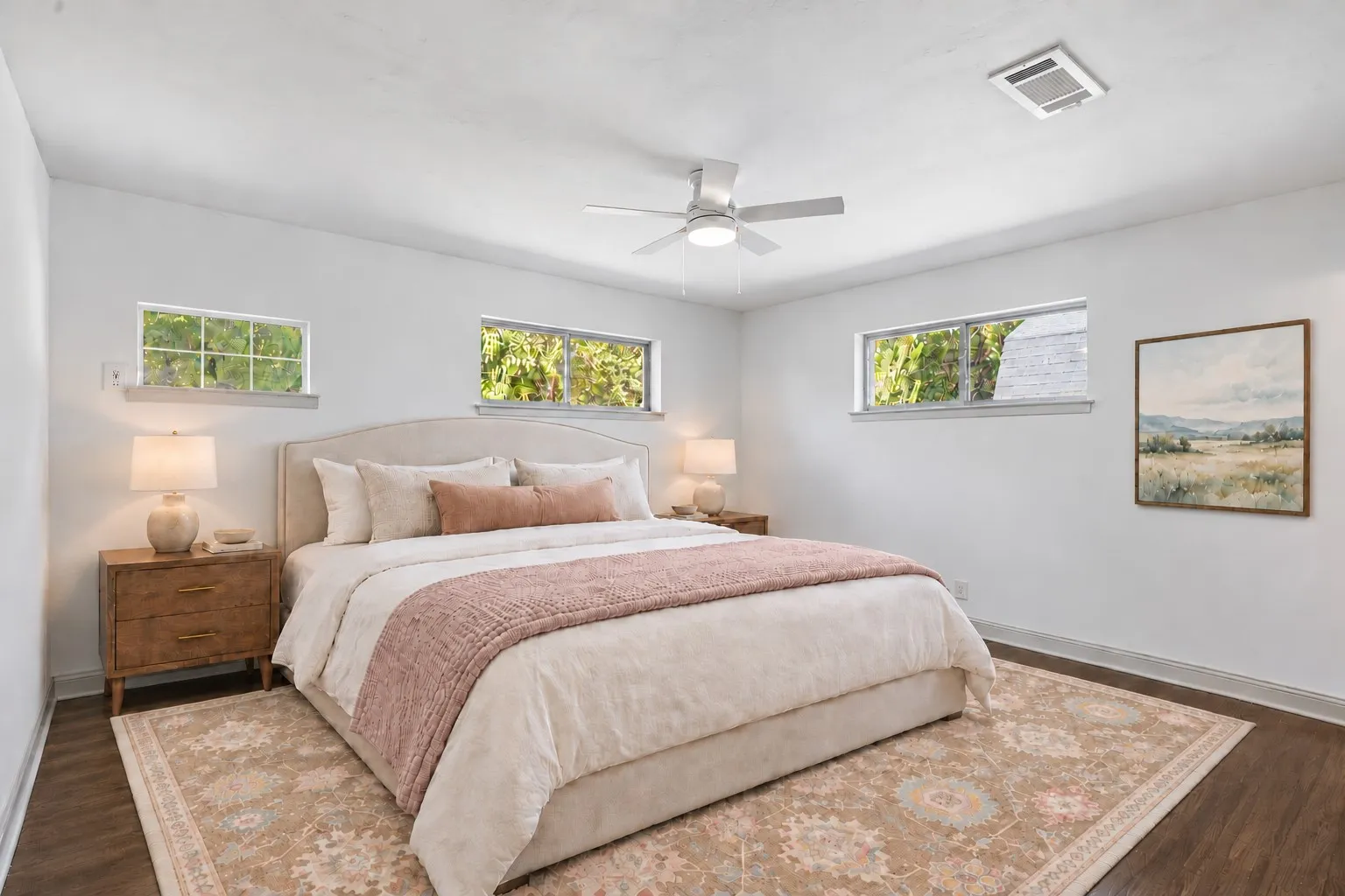 Virtually staged primary bedroom