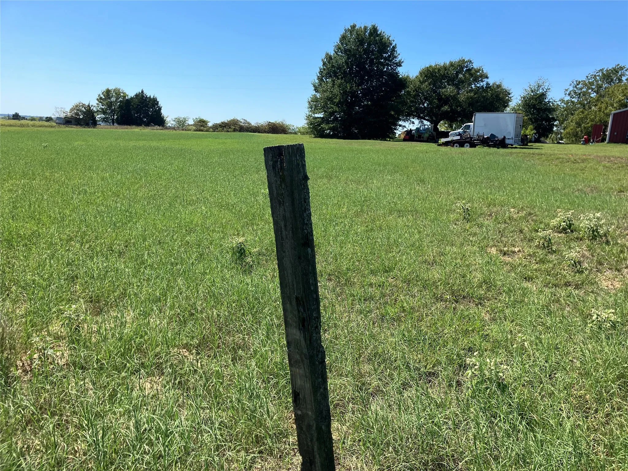 Expansive open field with scattered mature trees