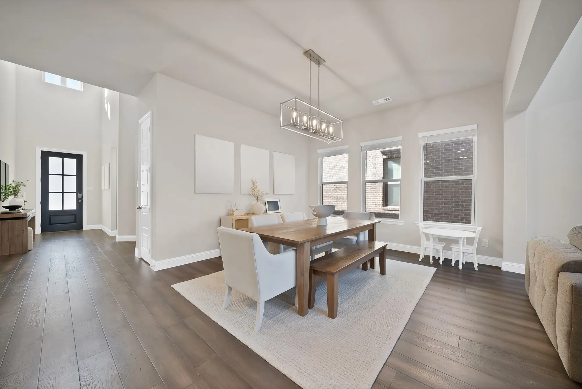 Wood-finish plank flooring throughout
