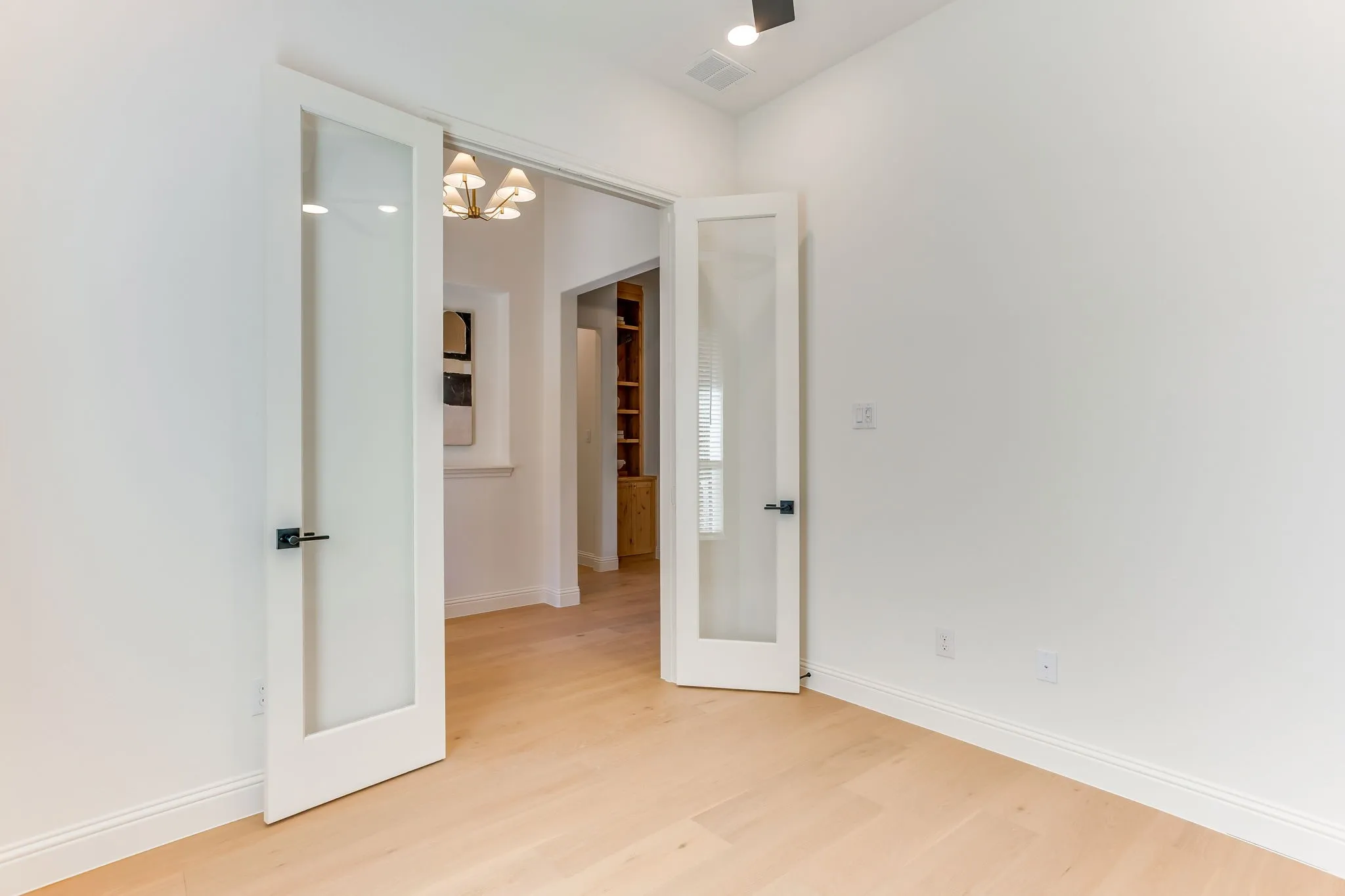 Study with glass inlaid French doors