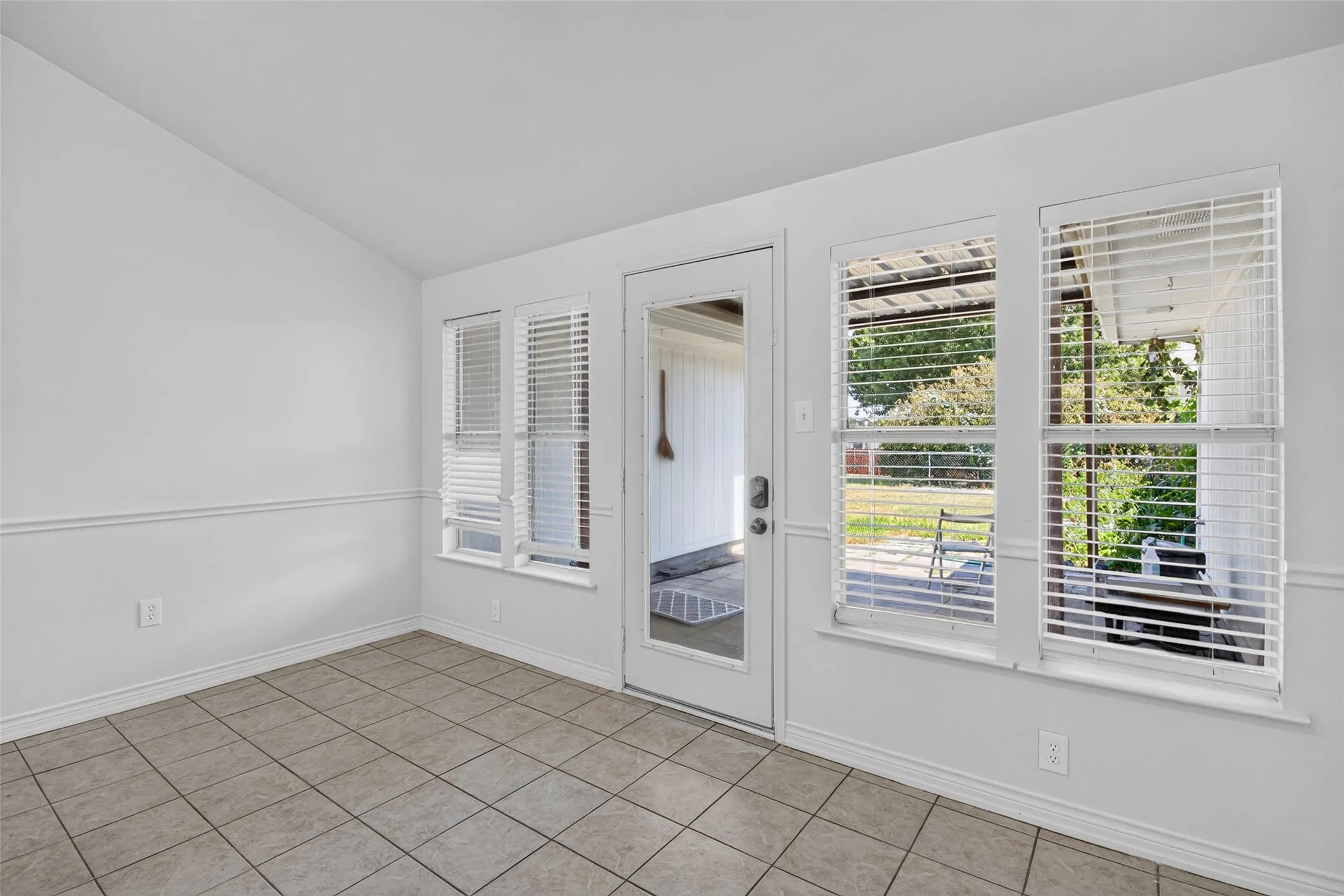 White interior walls with chair rail molding