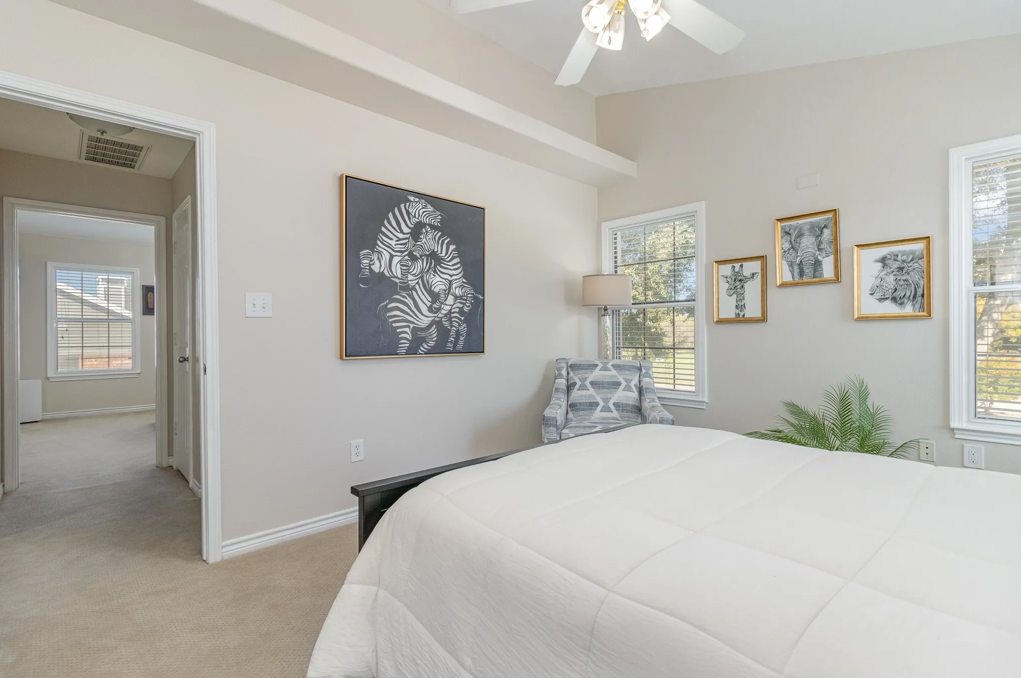 Secondary bedroom has added built-in shelf above door.