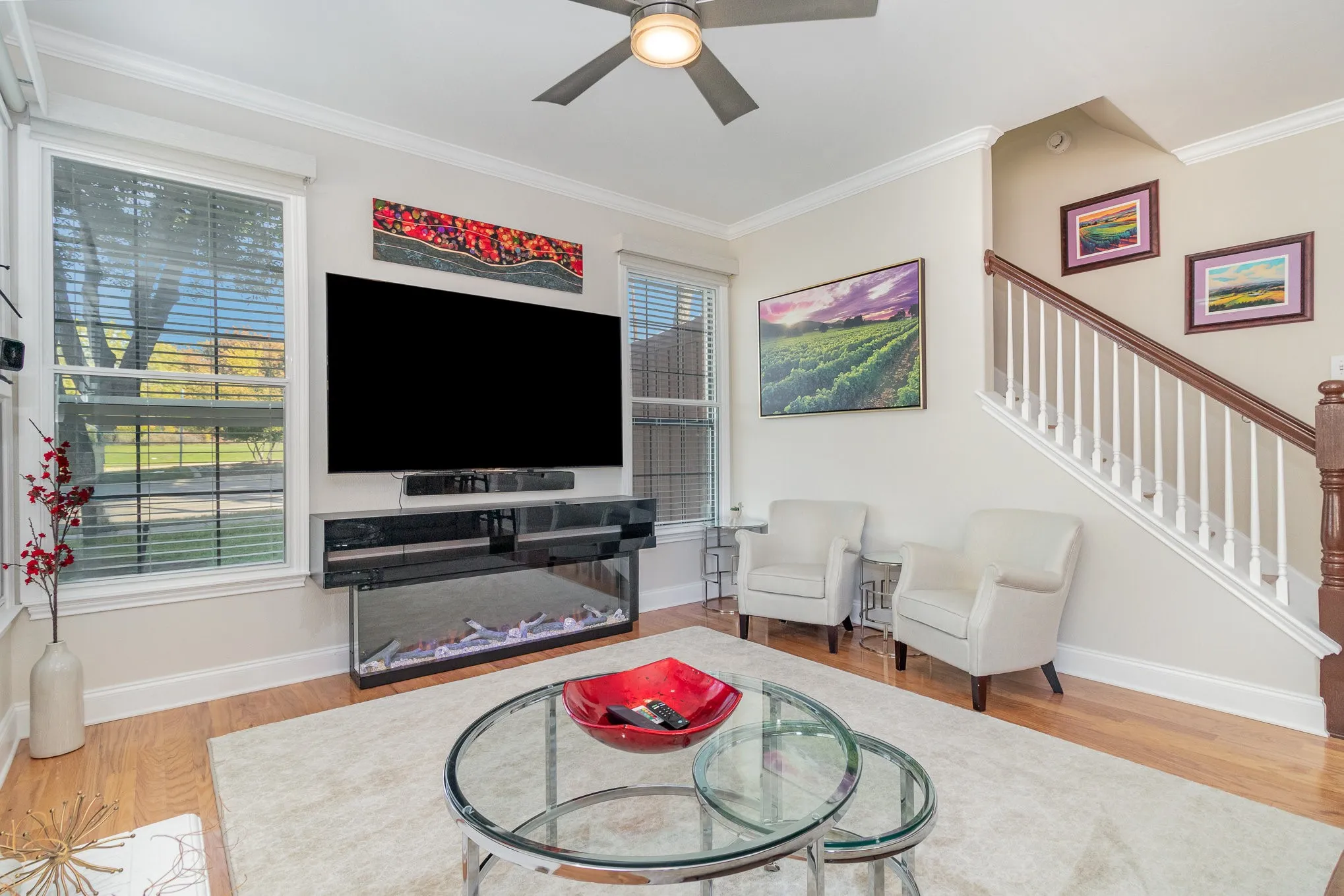 Living area is large, spacious and has lighted ceiling fan for energy efficiency. Lots of wall space for your artwork or for your flat screen TV.