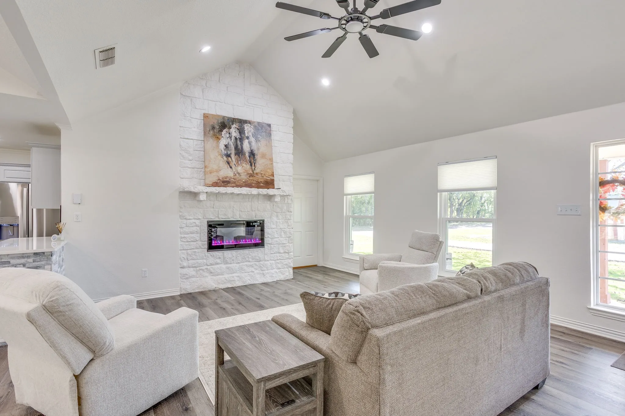 Vaulted ceilings and stone fireplace!