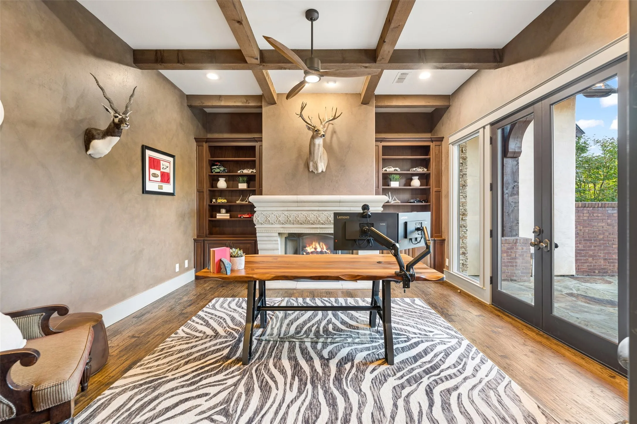 Large office off entry with stunning fireplace.