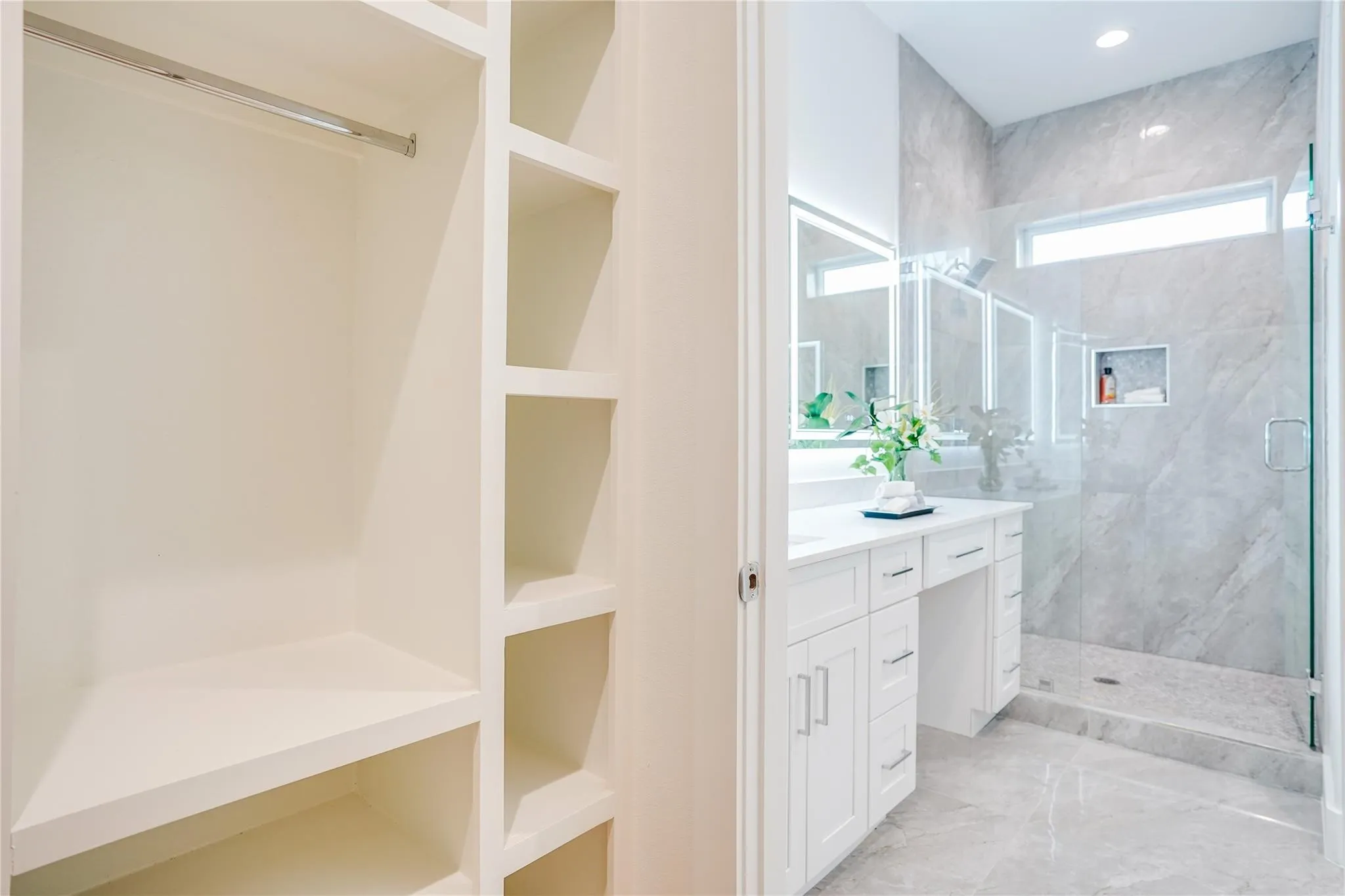 Built-in closet shelving and hanging rod
